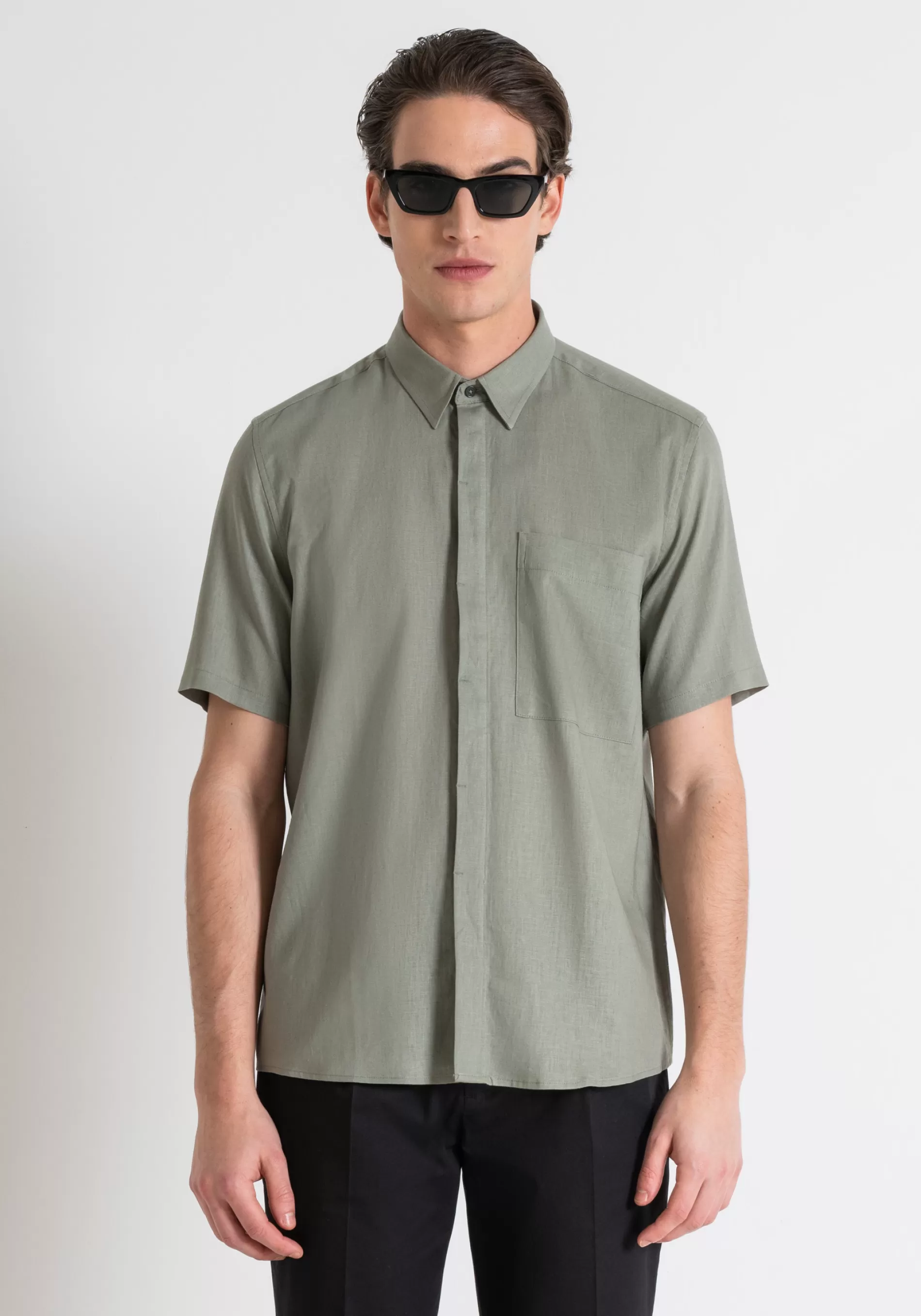 Best Sale ADALIA REGULAR STRAIGHT FIT SHIRT IN LINEN VISCOSE WITH SOFT HAND Shirts