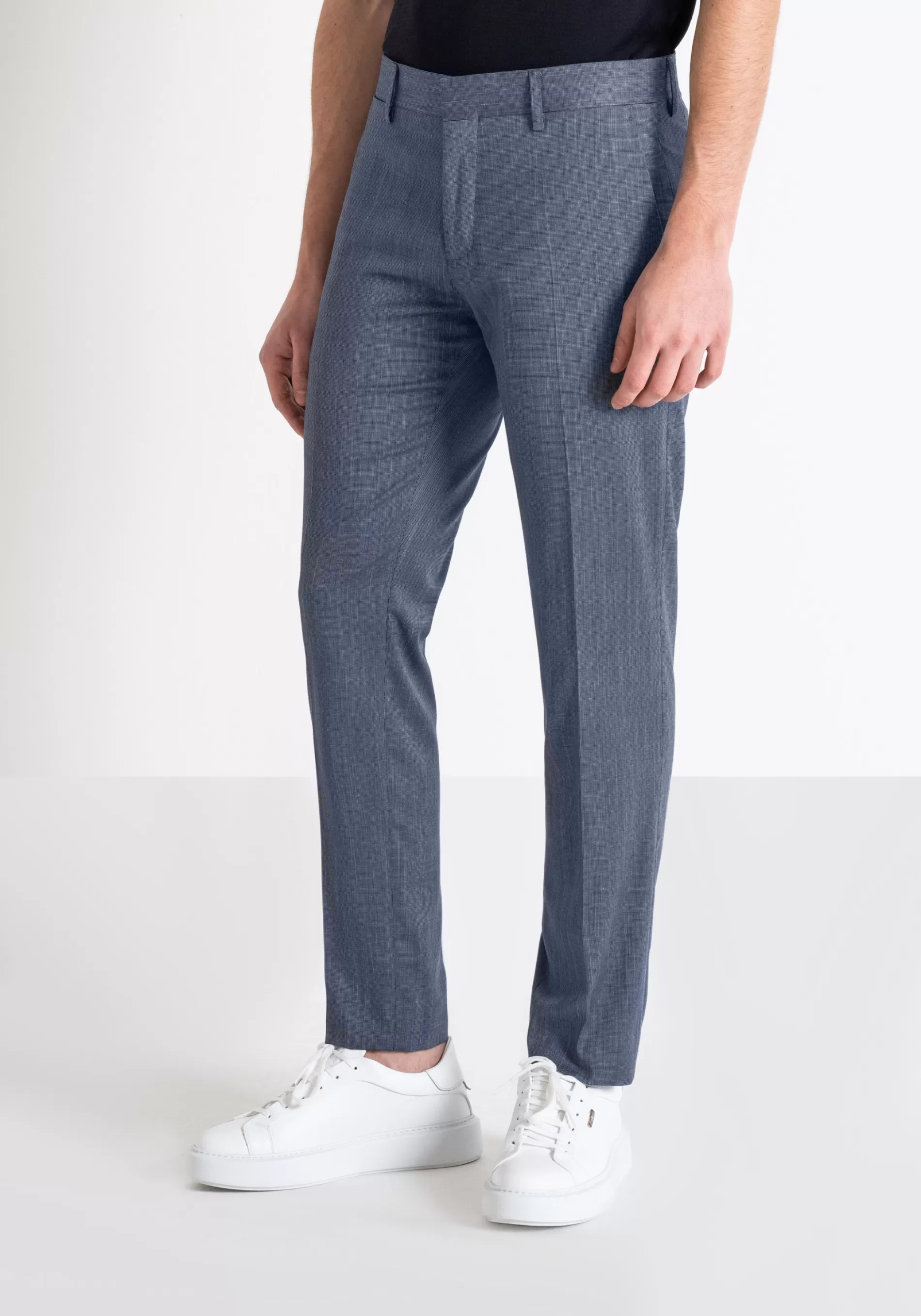 New BONNIE SLIM FIT TROUSERS IN ELASTIC VISCOSE BLEND FABRIC WITH MICRO PATTERN Trousers