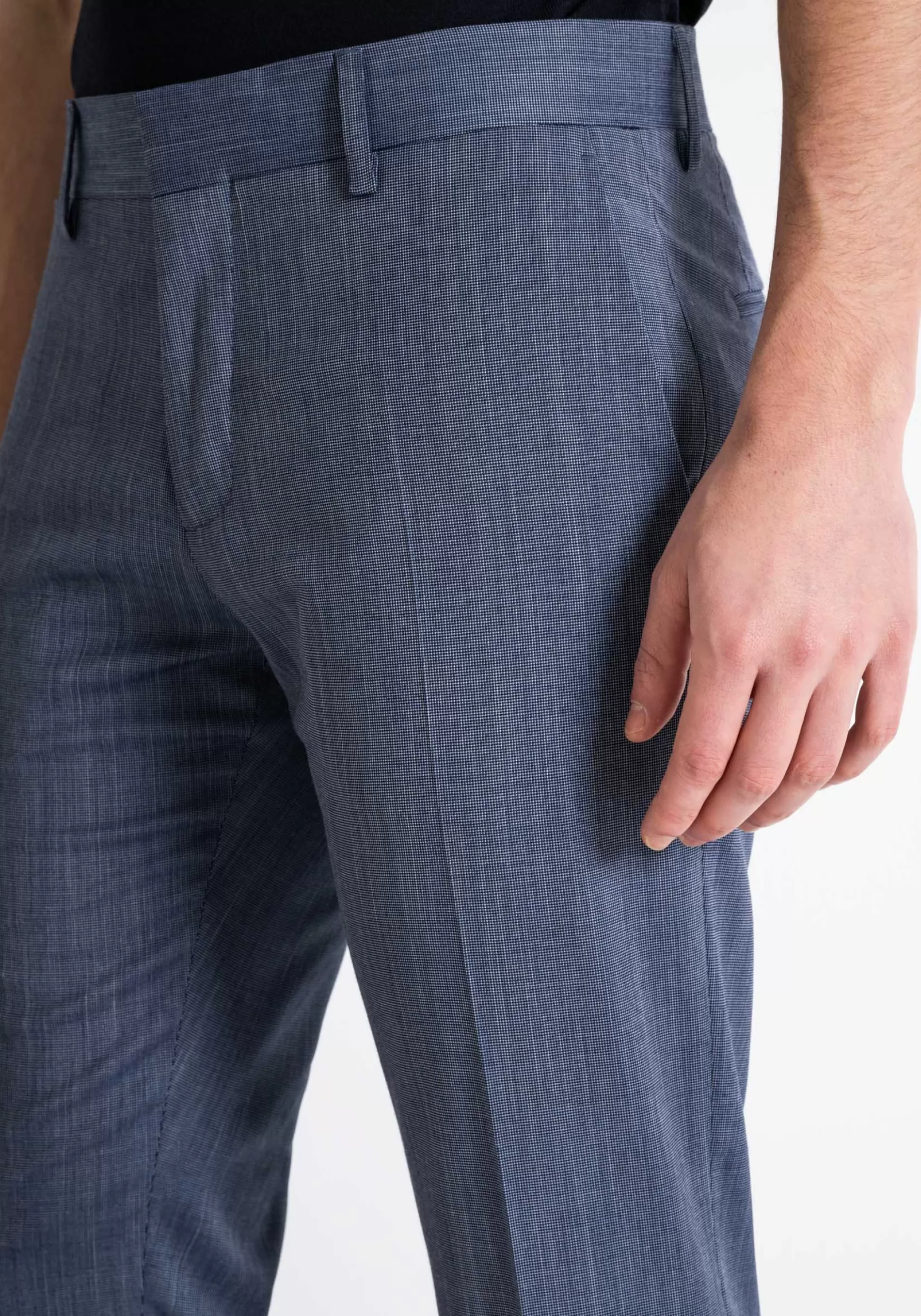 New BONNIE SLIM FIT TROUSERS IN ELASTIC VISCOSE BLEND FABRIC WITH MICRO PATTERN Trousers