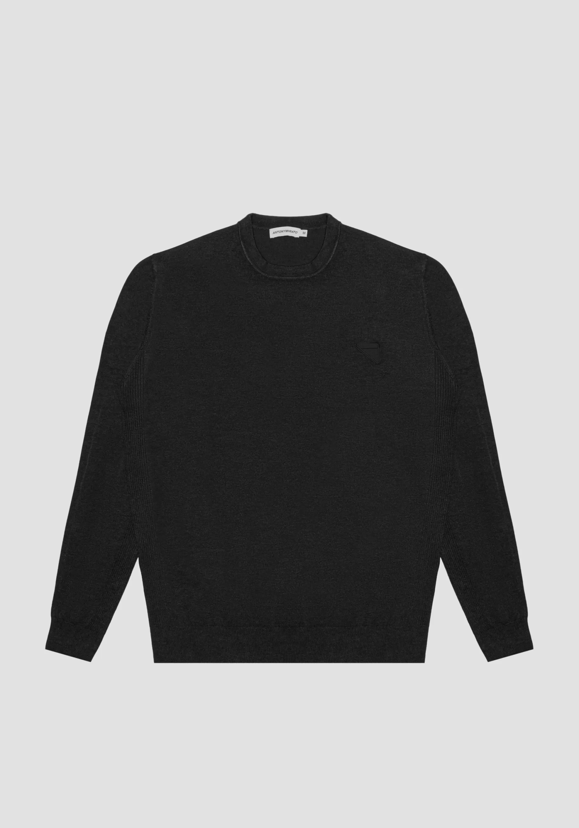 Outlet CREW-NECK SLIM FIT SWEATER IN STRETCH SHAVED VISCOSE YARN WITH LOGO PATCH Knitwear