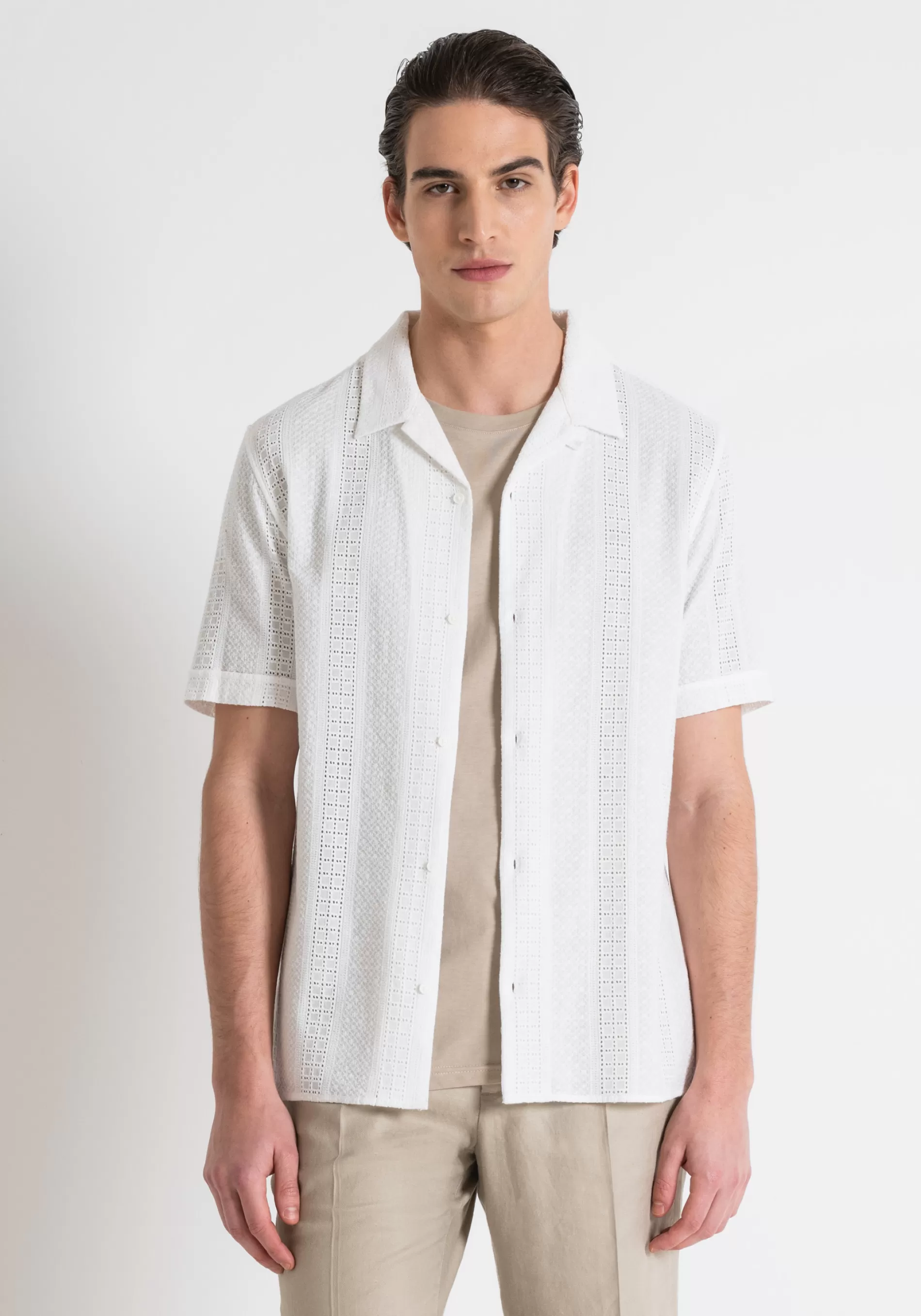 Clearance HONOLULU REGULAR STRAIGHT FIT SHIRT IN COTTON WITH SAN GALLO LACE DETAIL Shirts