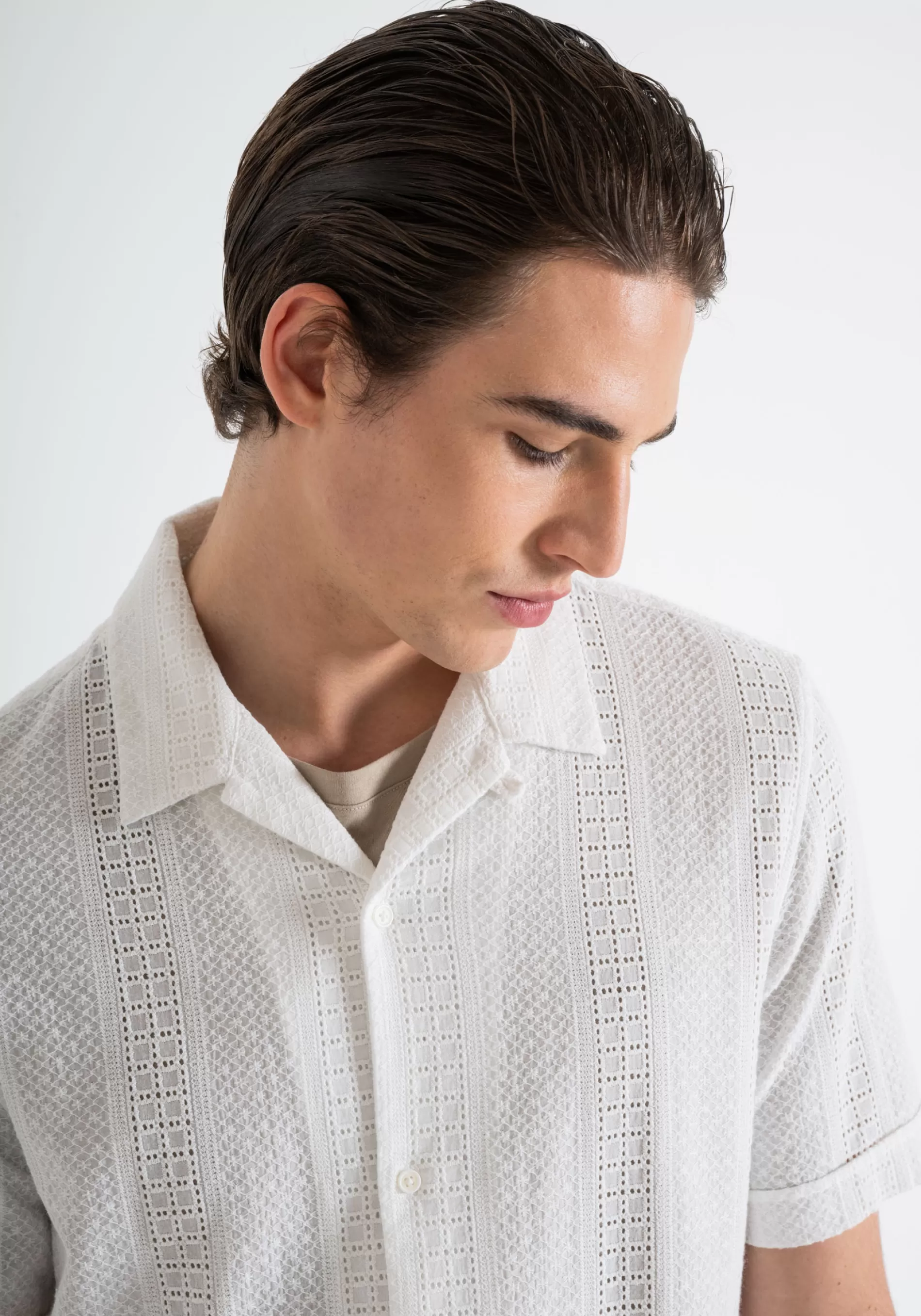 Clearance HONOLULU REGULAR STRAIGHT FIT SHIRT IN COTTON WITH SAN GALLO LACE DETAIL Shirts