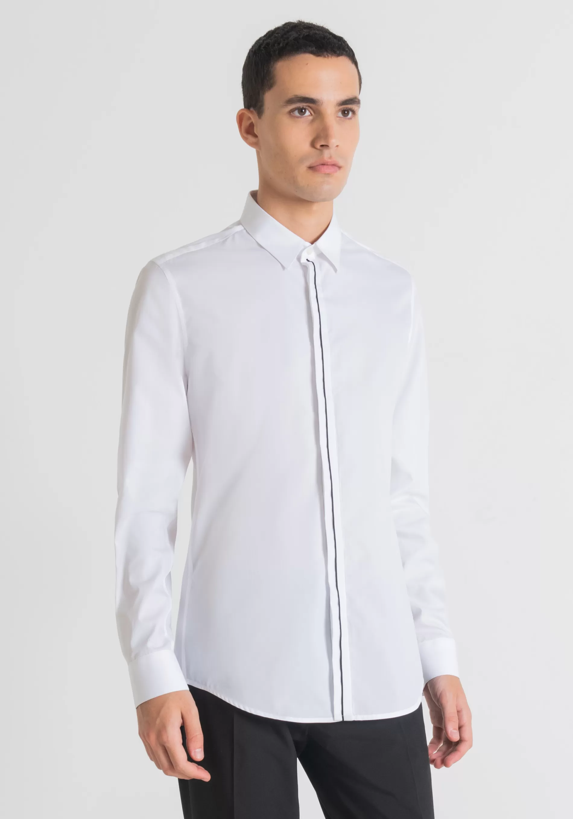 Sale “PARIS” EASY-IRON SLIM FIT SHIRT IN PURE SOFT-TOUCH COTTON WITH CONCEALED BUTTONS Shirts