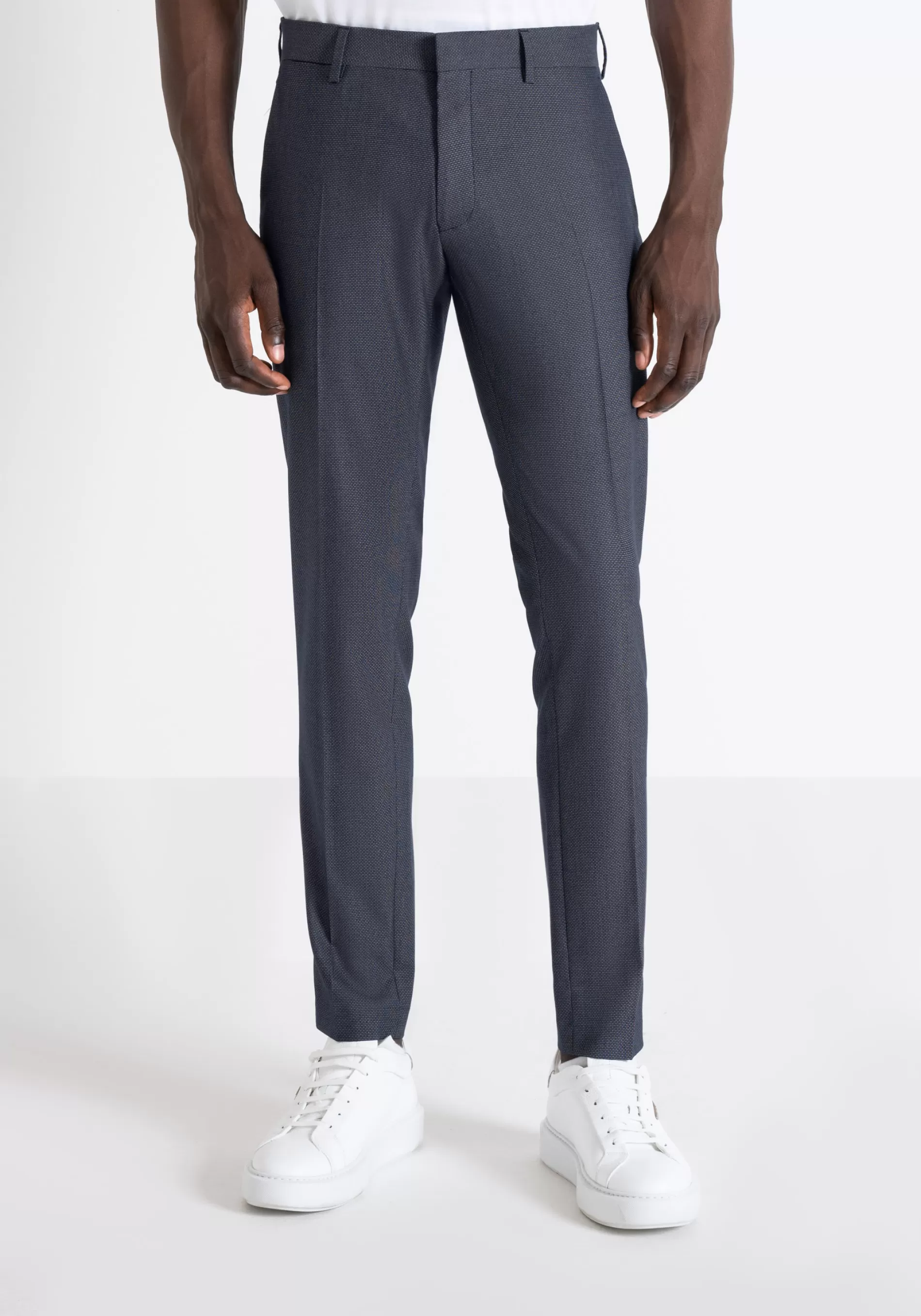 Clearance "BONNIE" SLIM FIT TROUSERS IN MICRO DESIGN ELASTIC VISCOSE BLEND FABRIC Trousers