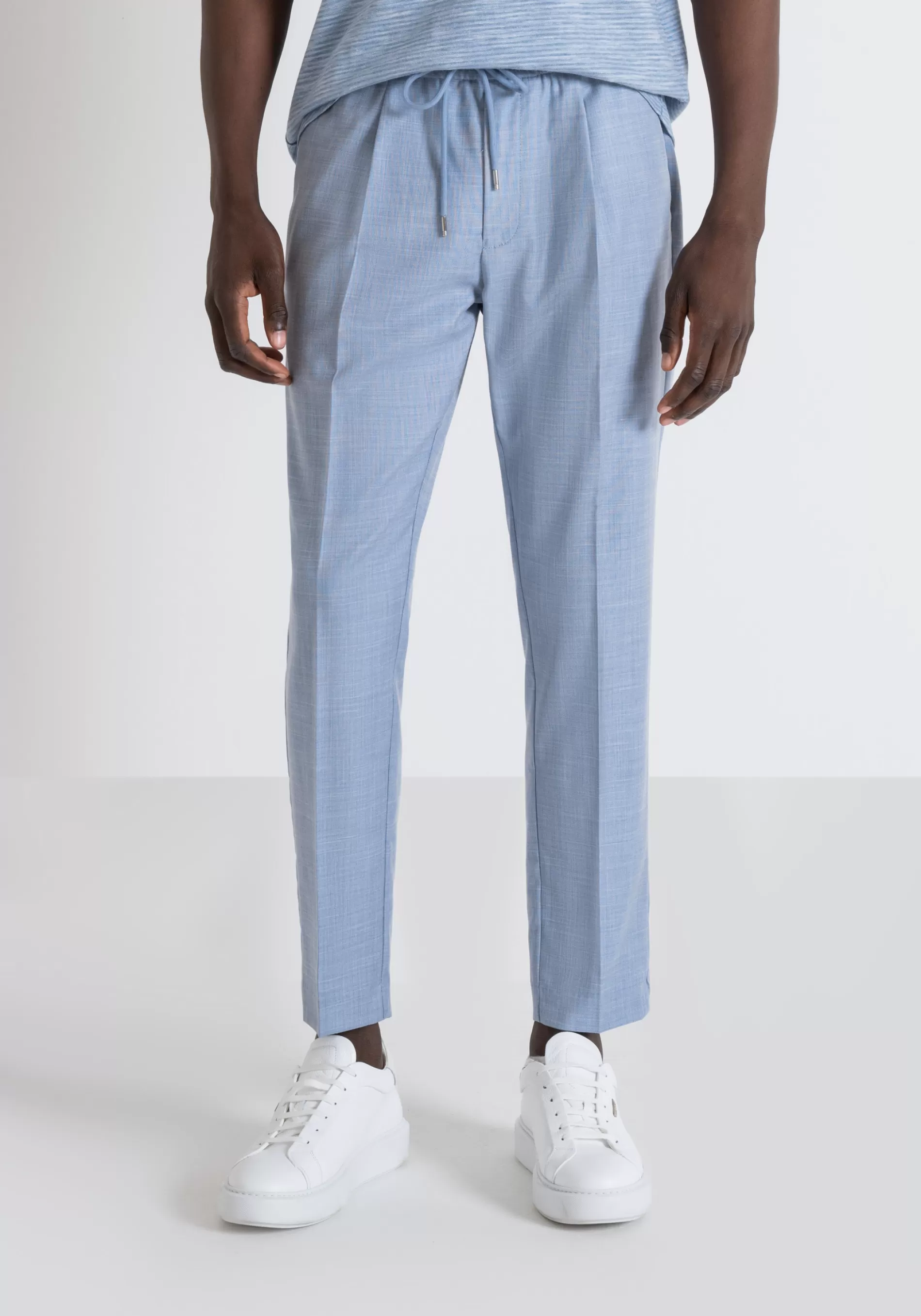 Fashion "NEIL" REGULAR FIT TROUSERS IN SLUB STRETCH VISCOSE BLEND FABRIC WITH DRAWSTRING Trousers