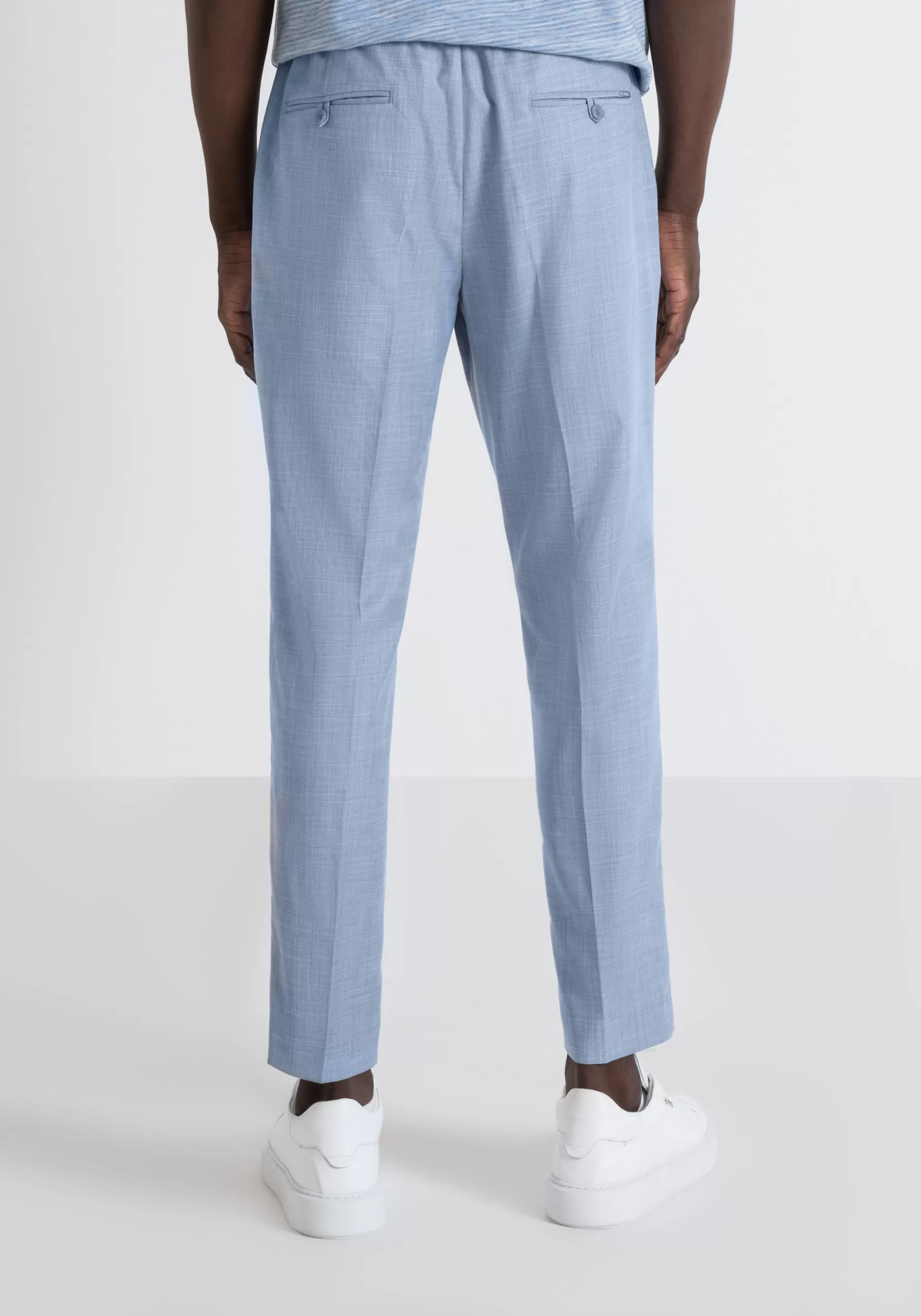 Fashion "NEIL" REGULAR FIT TROUSERS IN SLUB STRETCH VISCOSE BLEND FABRIC WITH DRAWSTRING Trousers