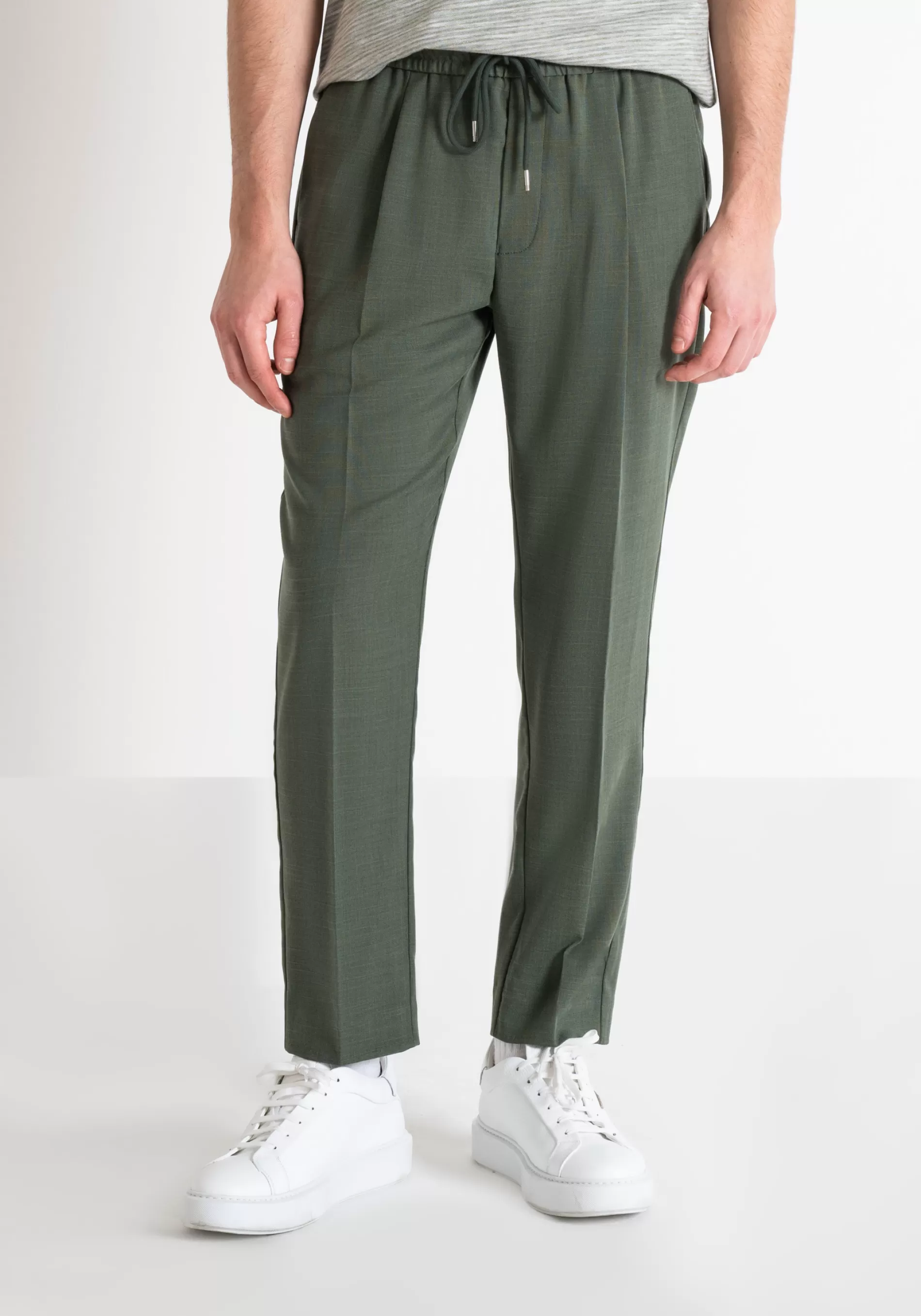 New "NEIL" REGULAR FIT TROUSERS IN SLUB STRETCH VISCOSE BLEND FABRIC WITH DRAWSTRING Trousers