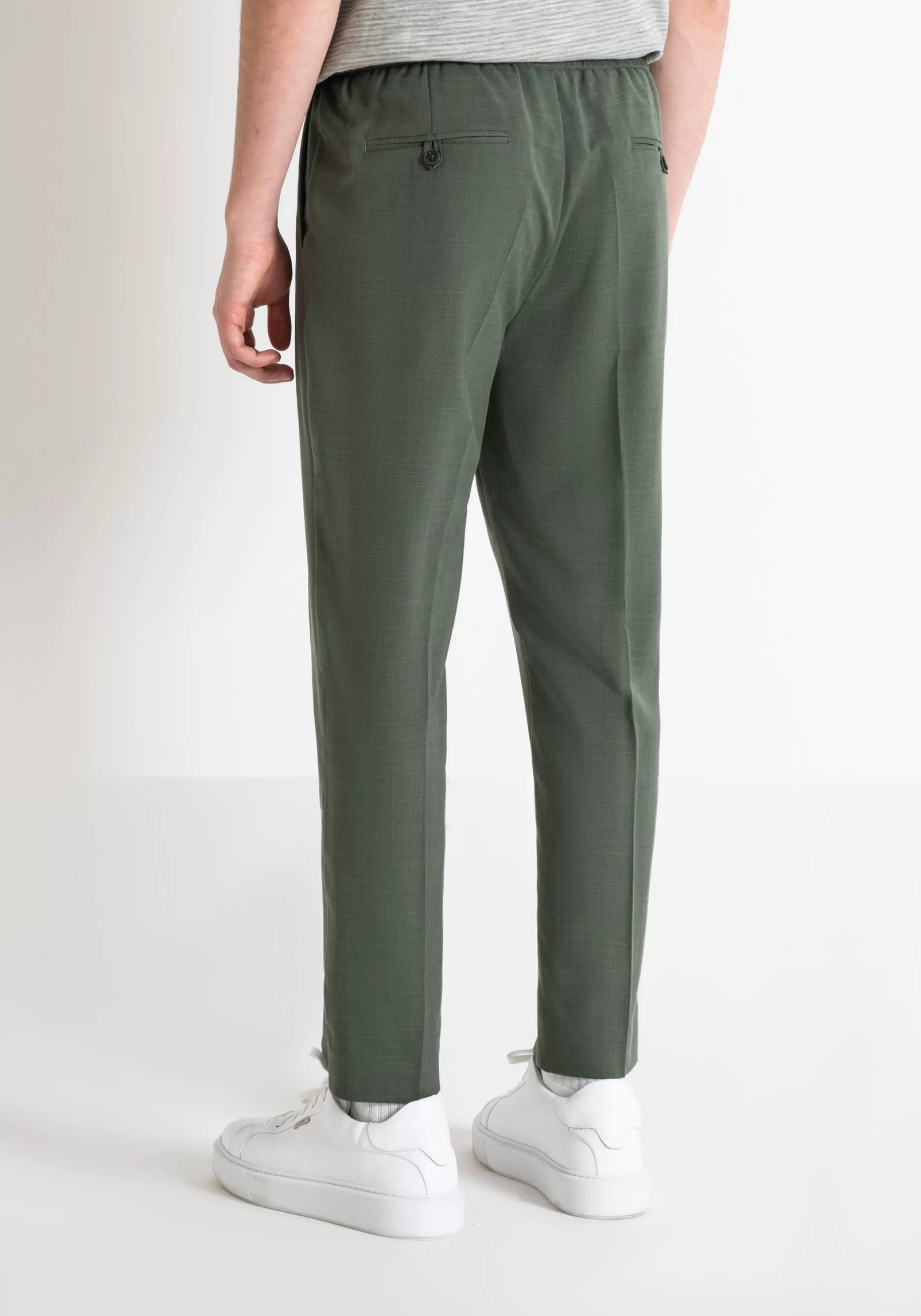 New "NEIL" REGULAR FIT TROUSERS IN SLUB STRETCH VISCOSE BLEND FABRIC WITH DRAWSTRING Trousers