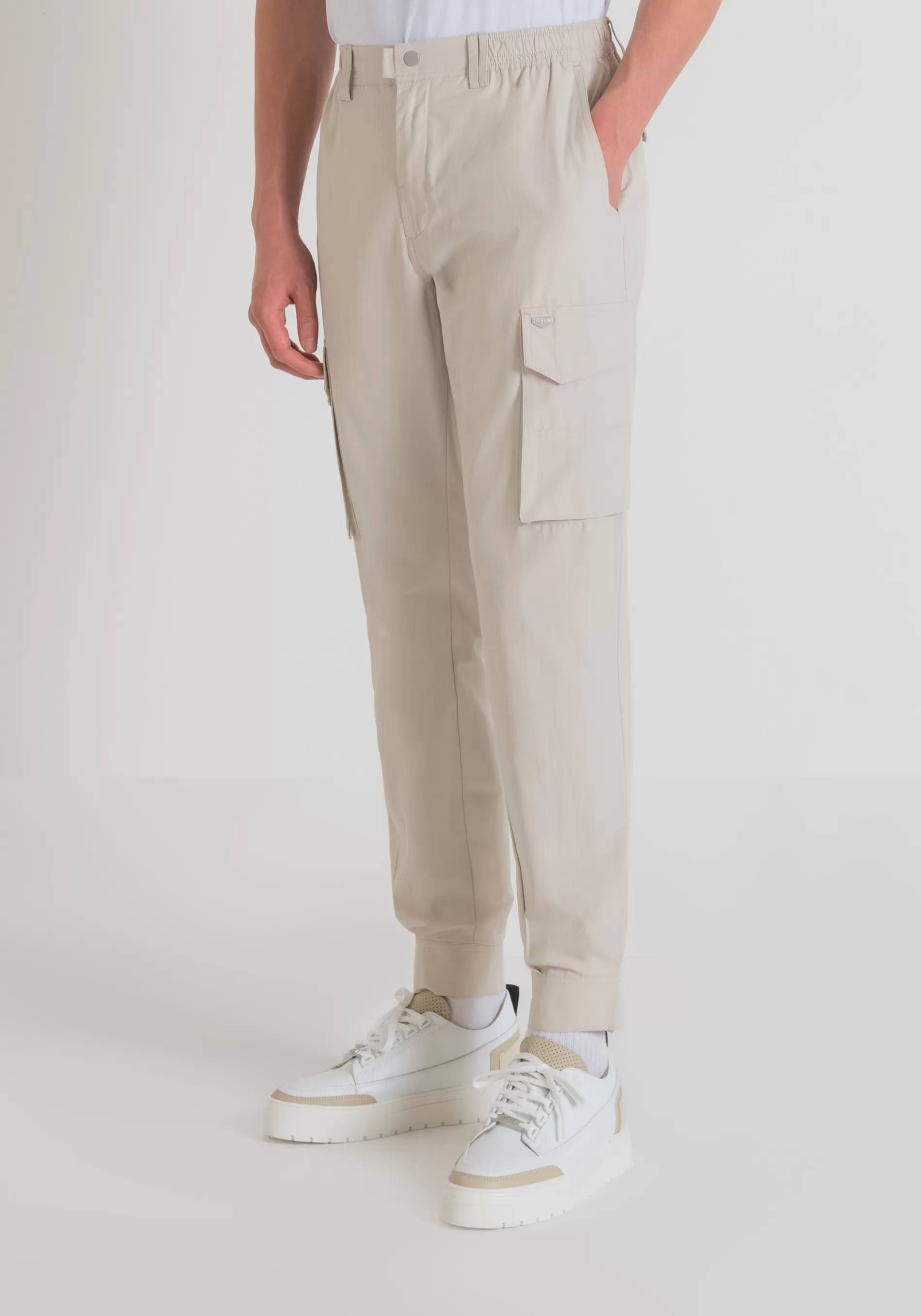 Best Sale REGULAR FIT CARGO TROUSERS IN COTTON BLEND WITH ELASTICATED WAISTBAND AND VELCRO CLOSURE AT THE BOTTOM Trousers