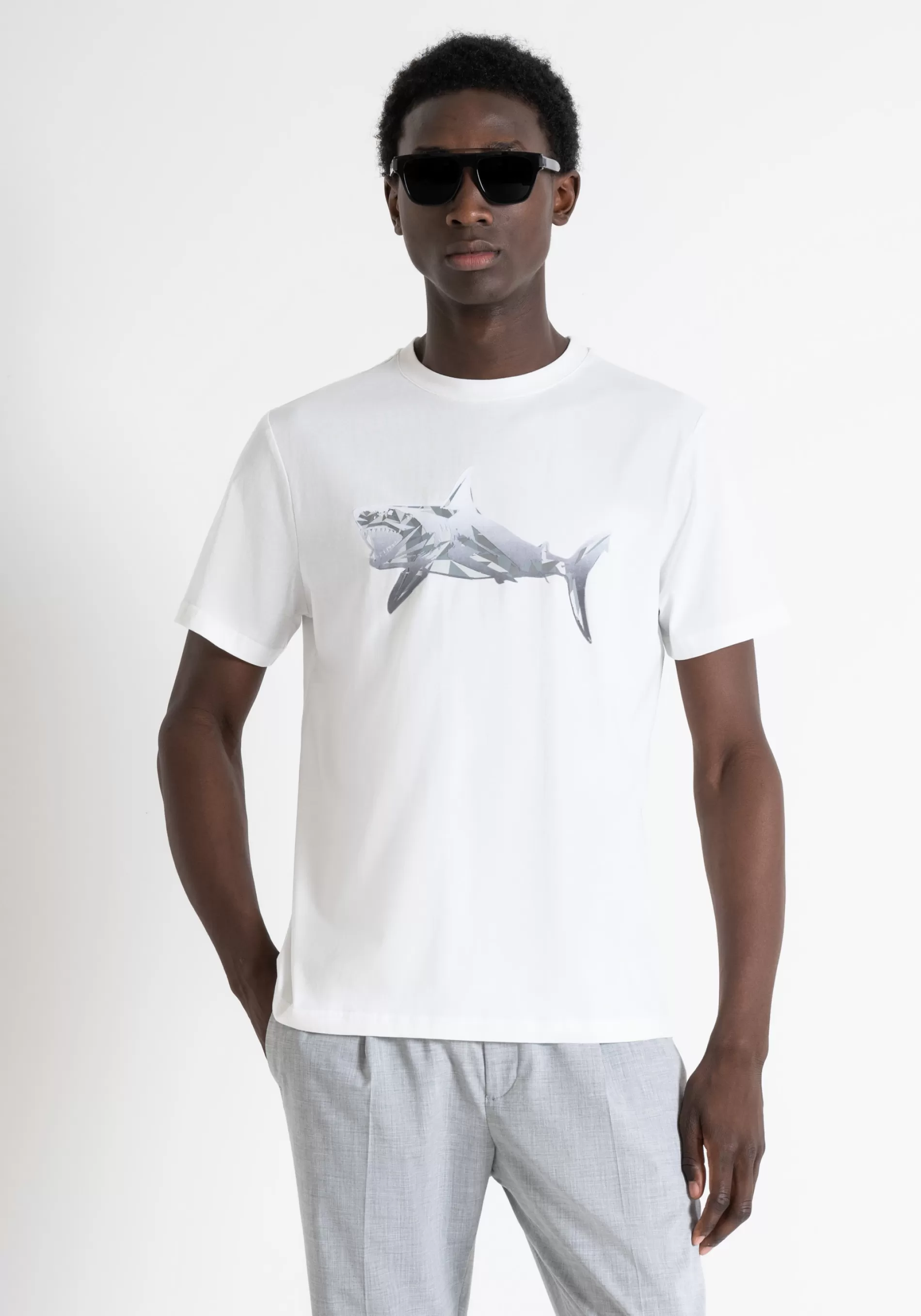 Clearance REGULAR FIT COTTON T-SHIRT WITH MATT PLASTIC AND FLOCK PRINT T-shirts and Polo