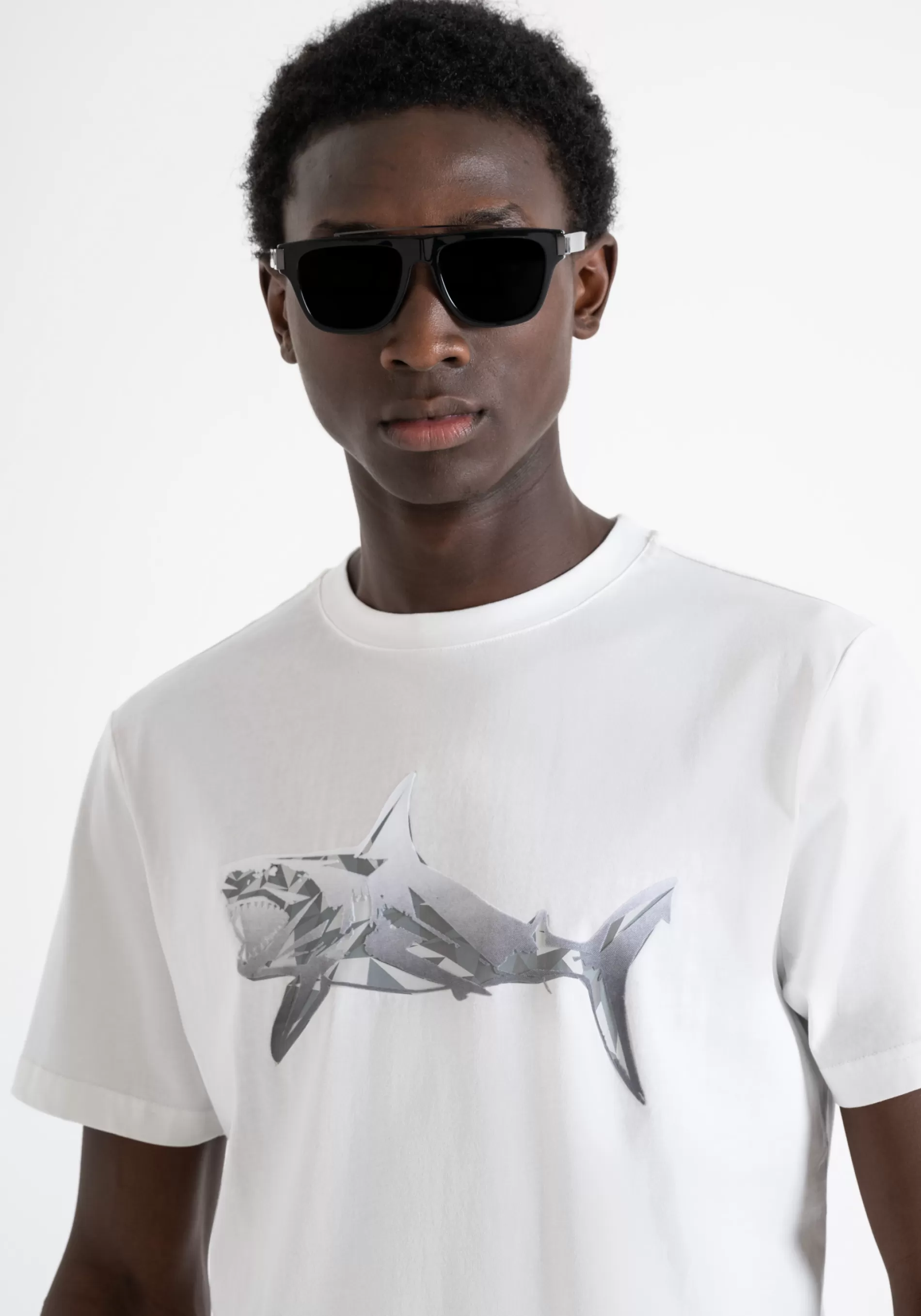 Clearance REGULAR FIT COTTON T-SHIRT WITH MATT PLASTIC AND FLOCK PRINT T-shirts and Polo