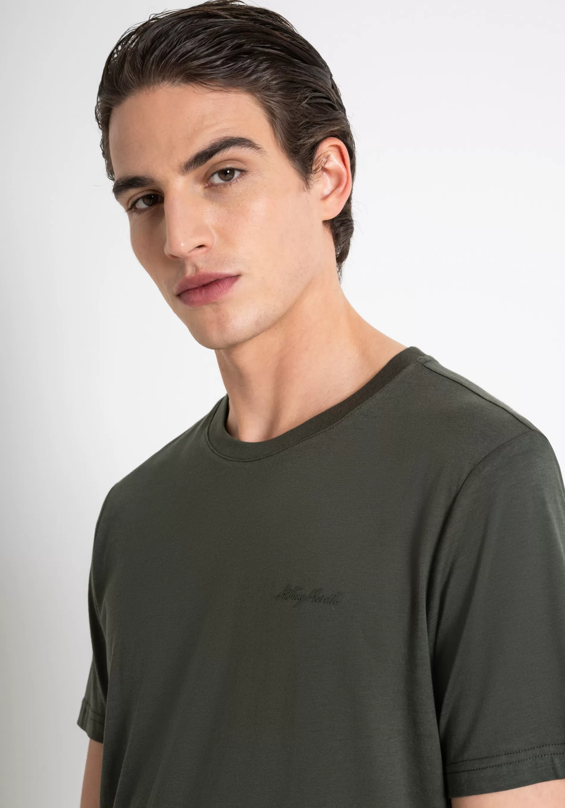 Store REGULAR FIT COTTON VISCOSE T-SHIRT WITH INJECTION-MOLDED RUBBERIZED LOGO PRINT T-shirts and Polo