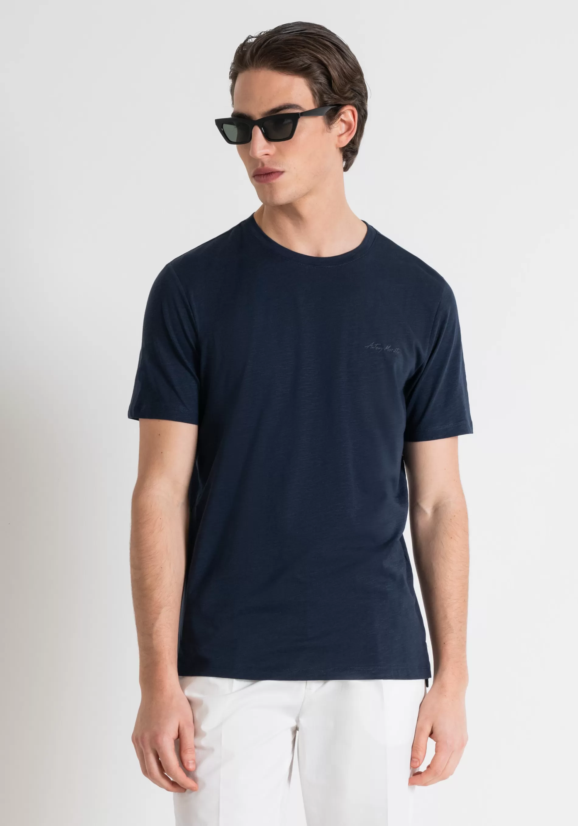 Cheap REGULAR FIT FLAMED COTTON T-SHIRT WITH INJECTION-MOLDED RUBBERIZED LOGO PRINT T-shirts and Polo