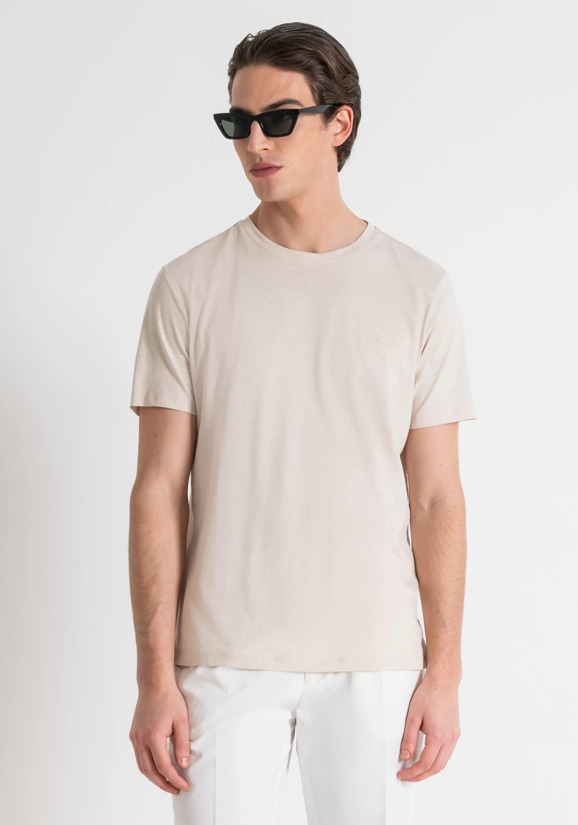 Best REGULAR FIT FLAMED COTTON T-SHIRT WITH INJECTION-MOLDED RUBBERIZED LOGO PRINT T-shirts and Polo