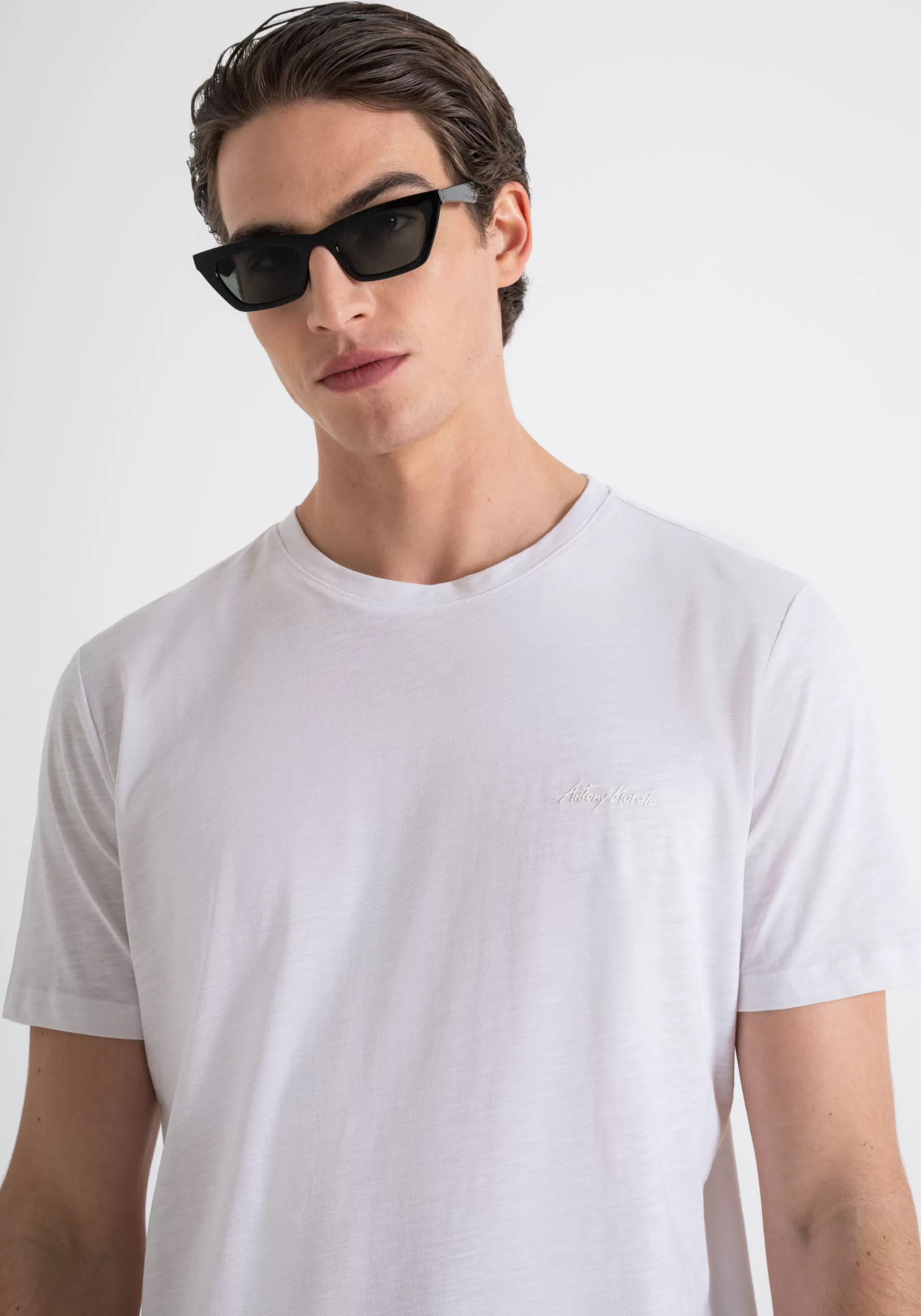 New REGULAR FIT FLAMED COTTON T-SHIRT WITH INJECTION-MOLDED RUBBERIZED LOGO PRINT T-shirts and Polo