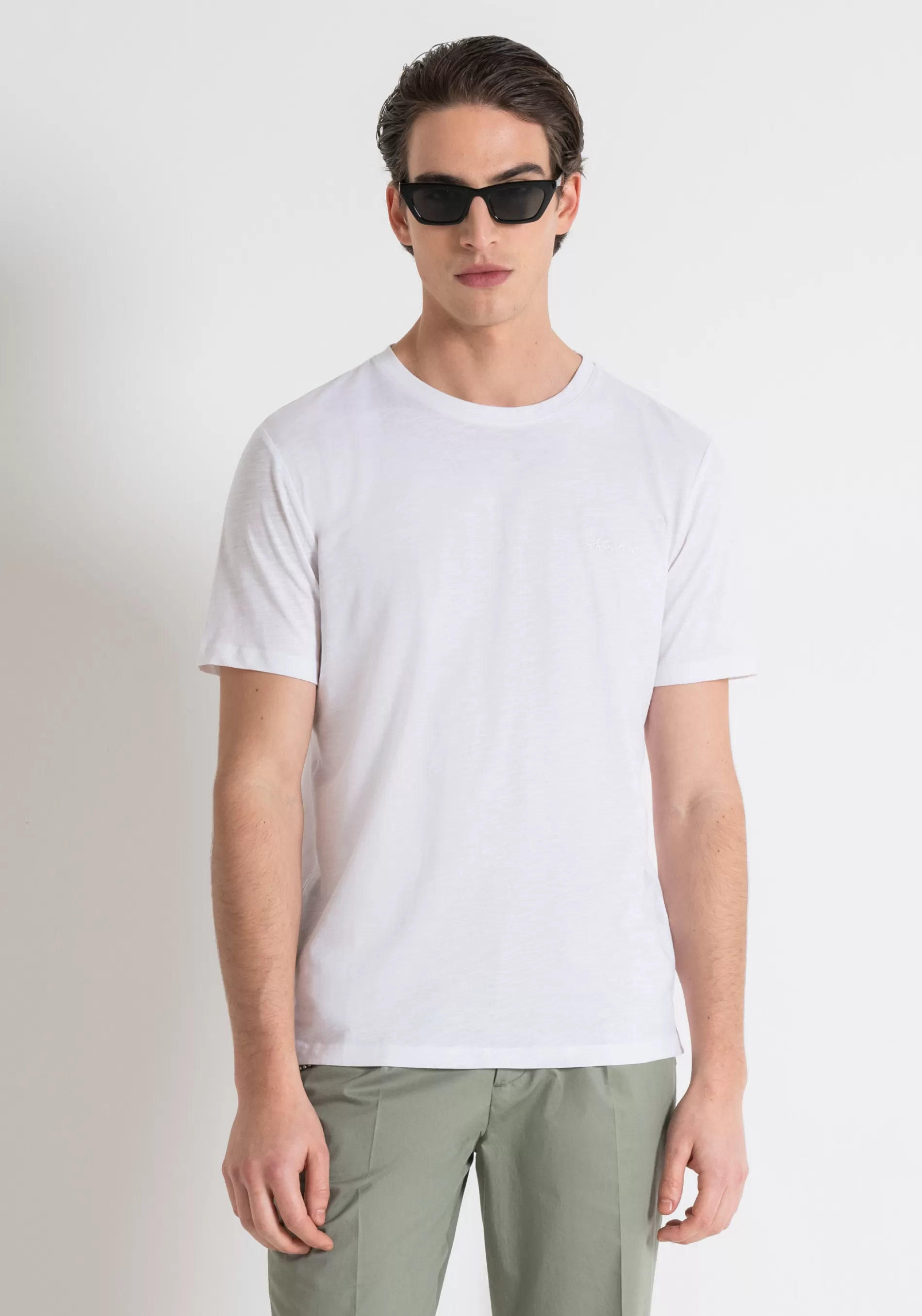 New REGULAR FIT FLAMED COTTON T-SHIRT WITH INJECTION-MOLDED RUBBERIZED LOGO PRINT T-shirts and Polo