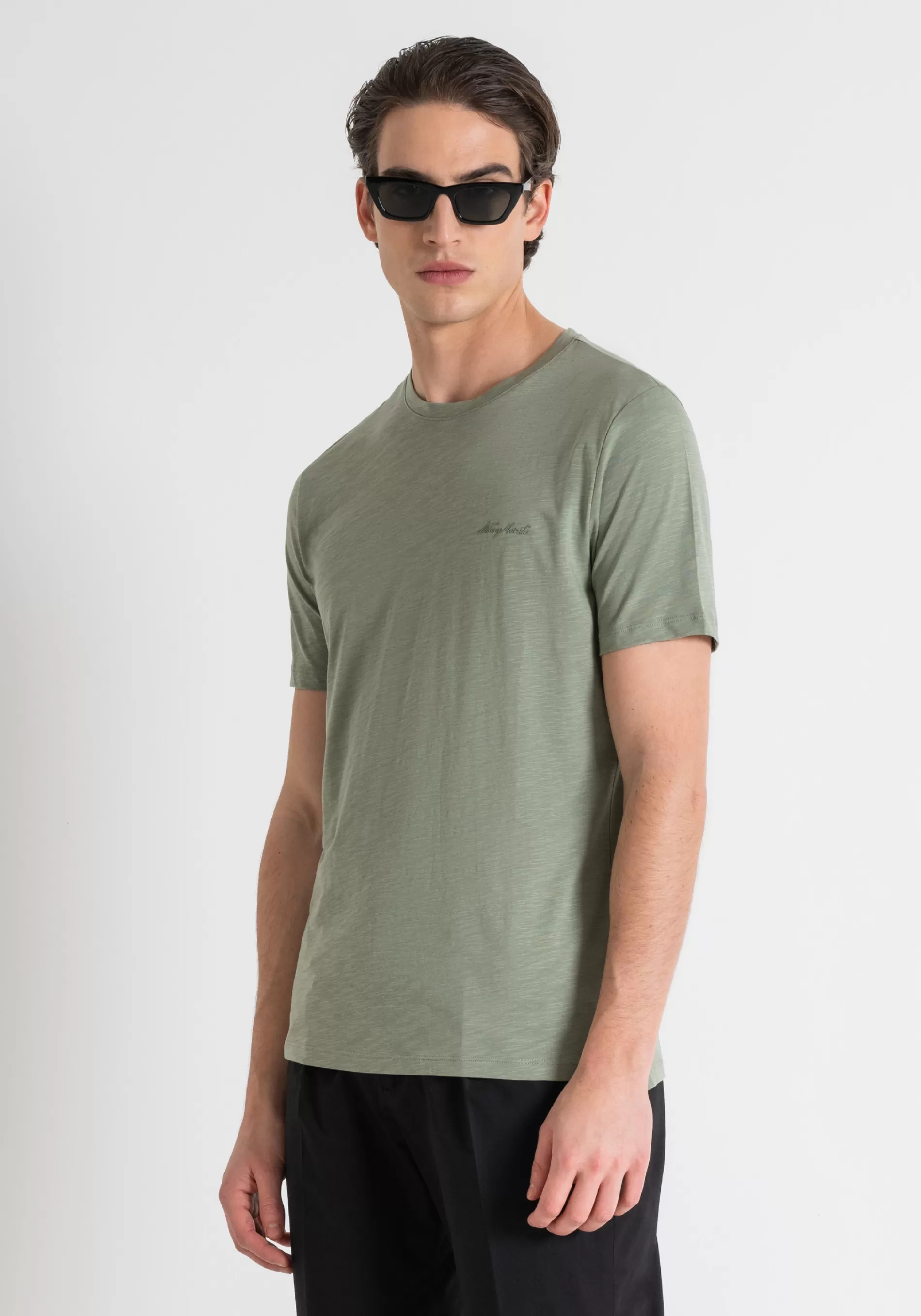 Discount REGULAR FIT FLAMED COTTON T-SHIRT WITH INJECTION-MOLDED RUBBERIZED LOGO PRINT T-shirts and Polo