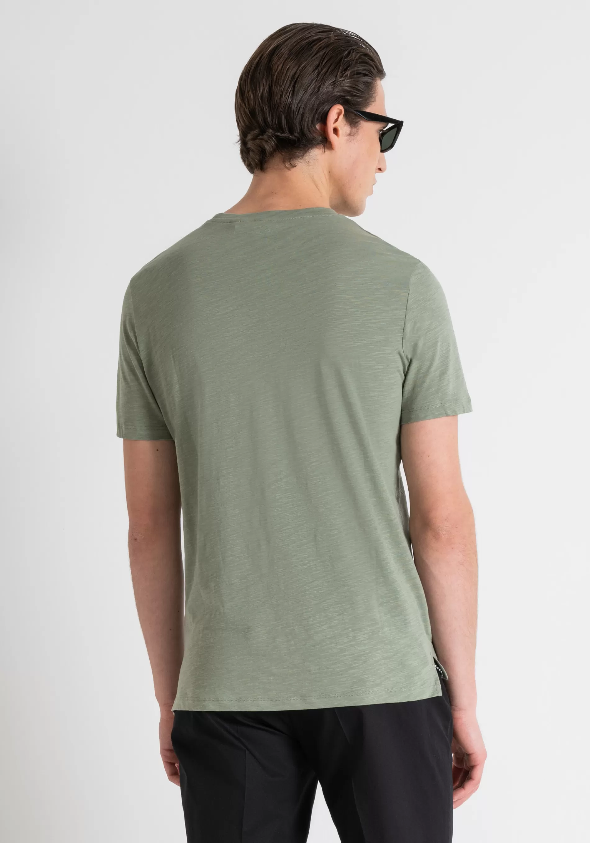 Discount REGULAR FIT FLAMED COTTON T-SHIRT WITH INJECTION-MOLDED RUBBERIZED LOGO PRINT T-shirts and Polo