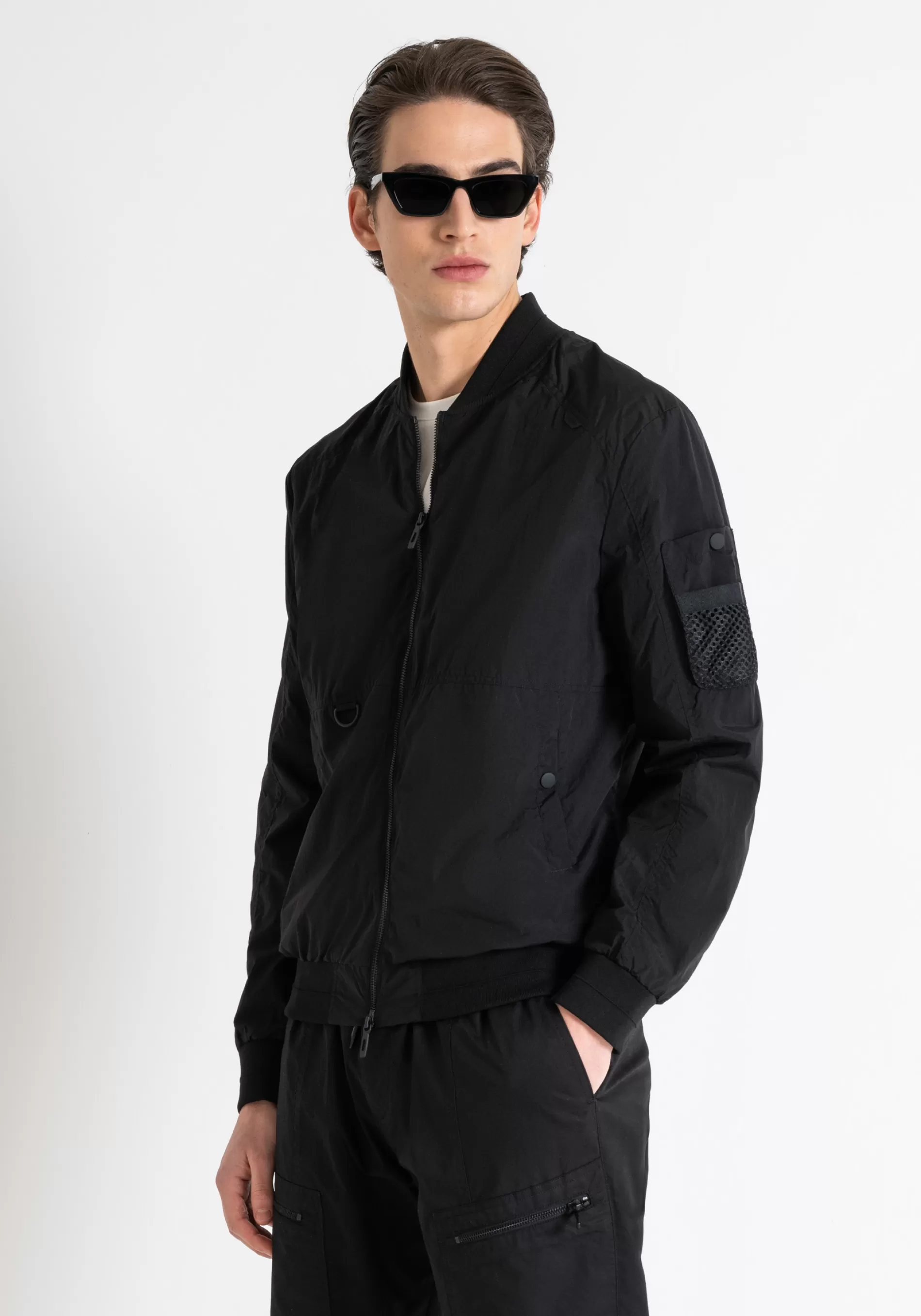 Cheap REGULAR FIT JACKET IN TASLAN NYLON WITH METAL LOGO PLAQUE Field Jackets and Coats