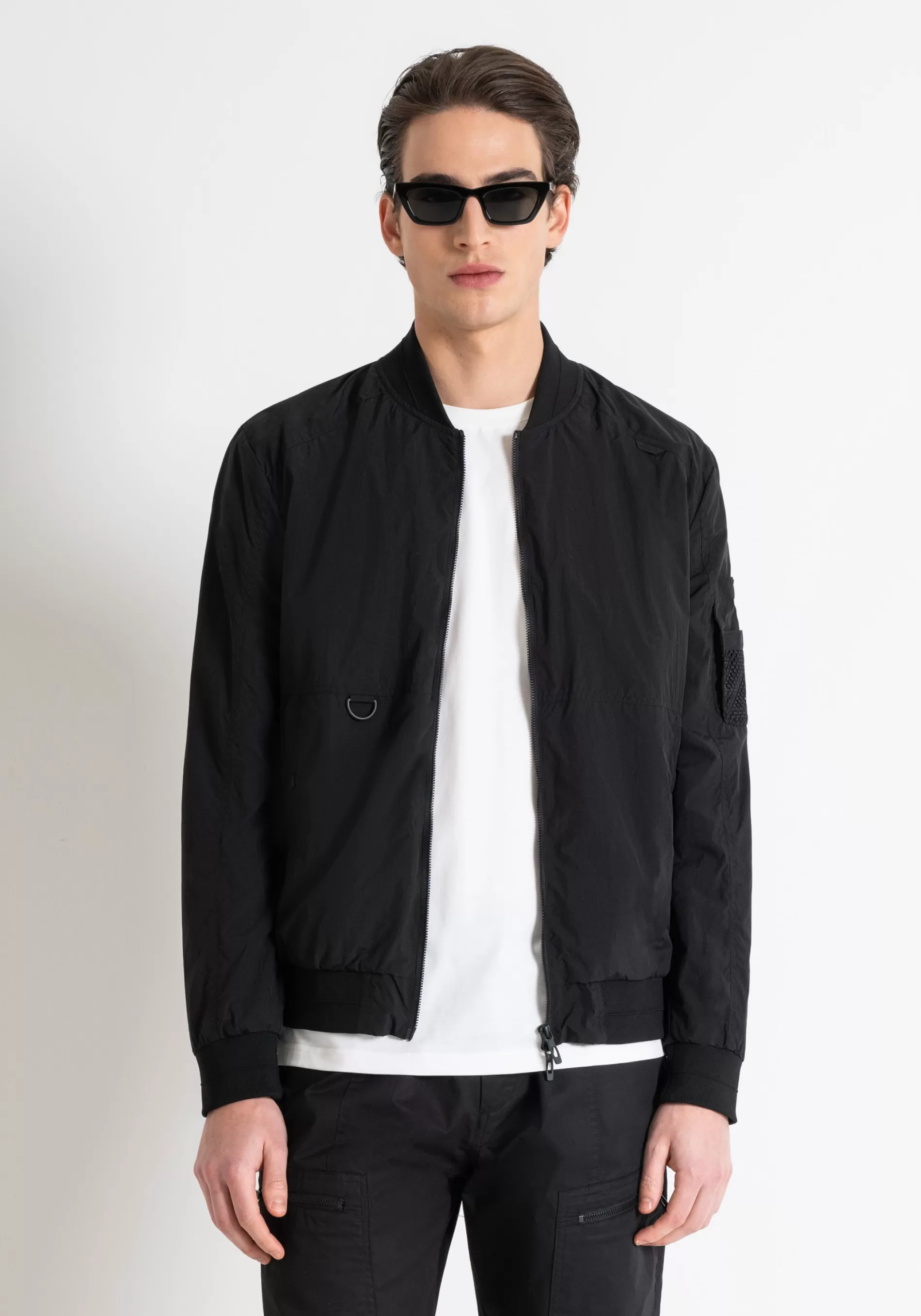 Cheap REGULAR FIT JACKET IN TASLAN NYLON WITH METAL LOGO PLAQUE Field Jackets and Coats