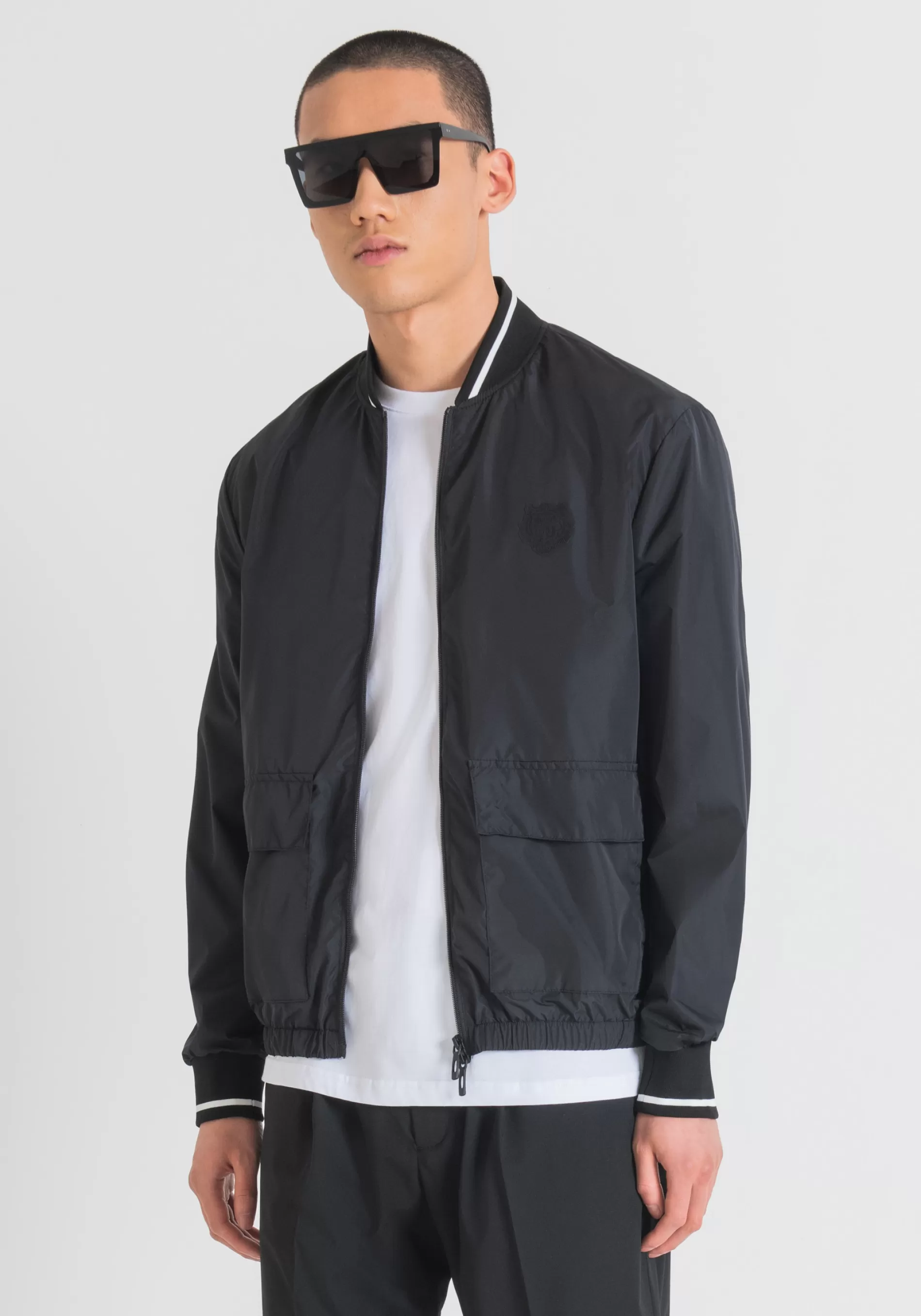 Outlet REGULAR FIT JACKET IN TECHNICAL FABRIC WITH RUBBER INJECTION PRINT Field Jackets and Coats