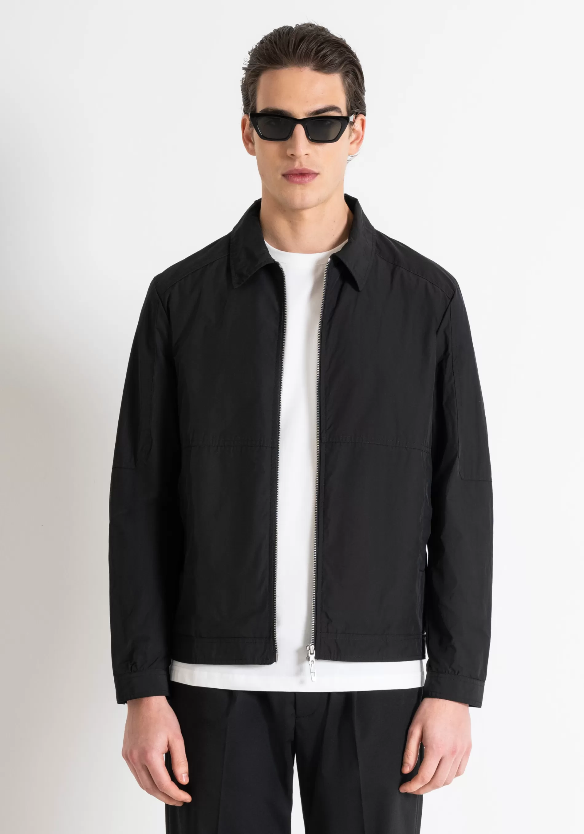 Cheap REGULAR FIT JACKET IN TECHNICAL TWILL WITH LOGO PLAQUE Field Jackets and Coats
