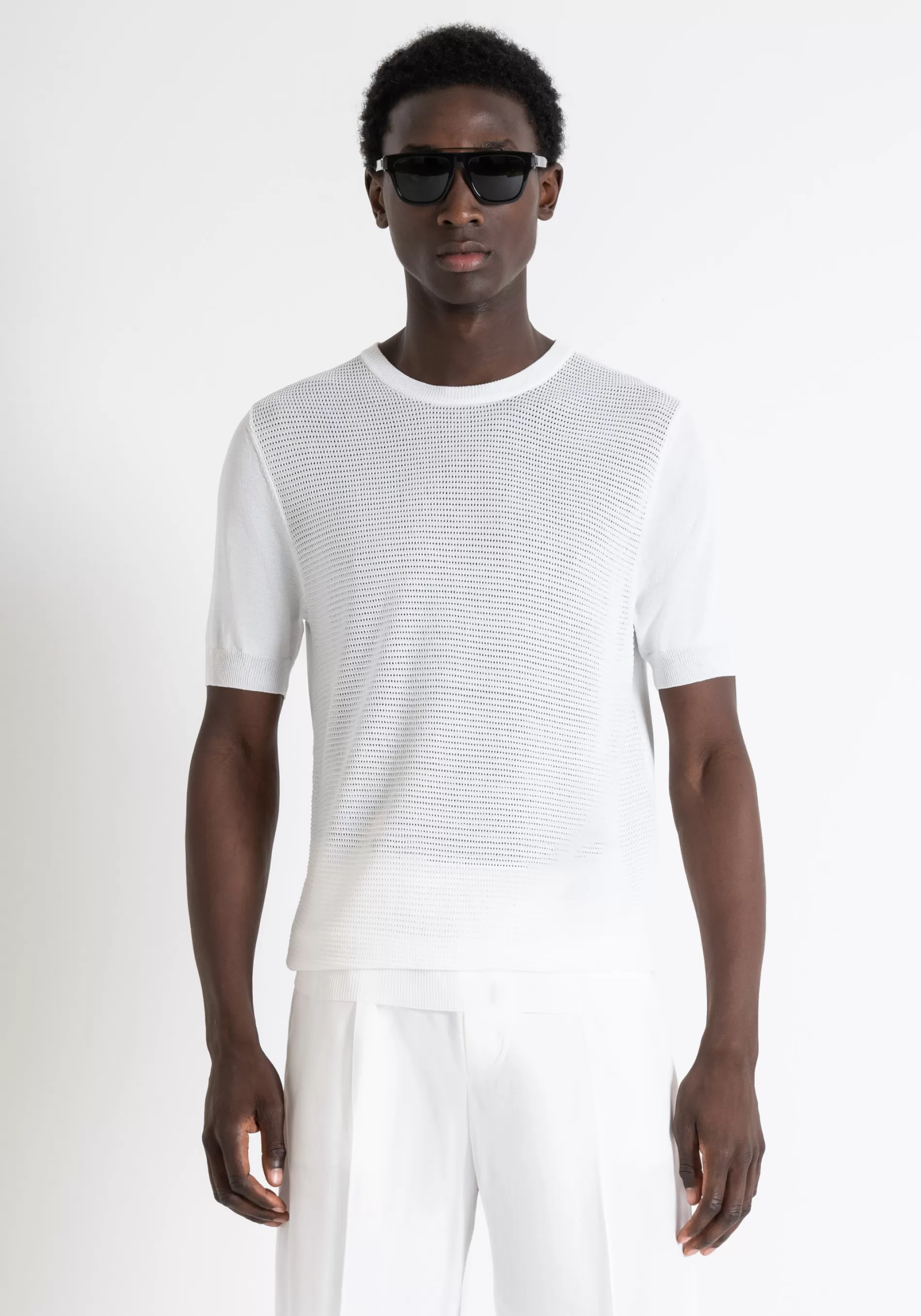 Shop REGULAR FIT MESH IN VISCOSE MIXED FILTO WITH JACQUARD MESH T-shirts and Polo | Knitwear