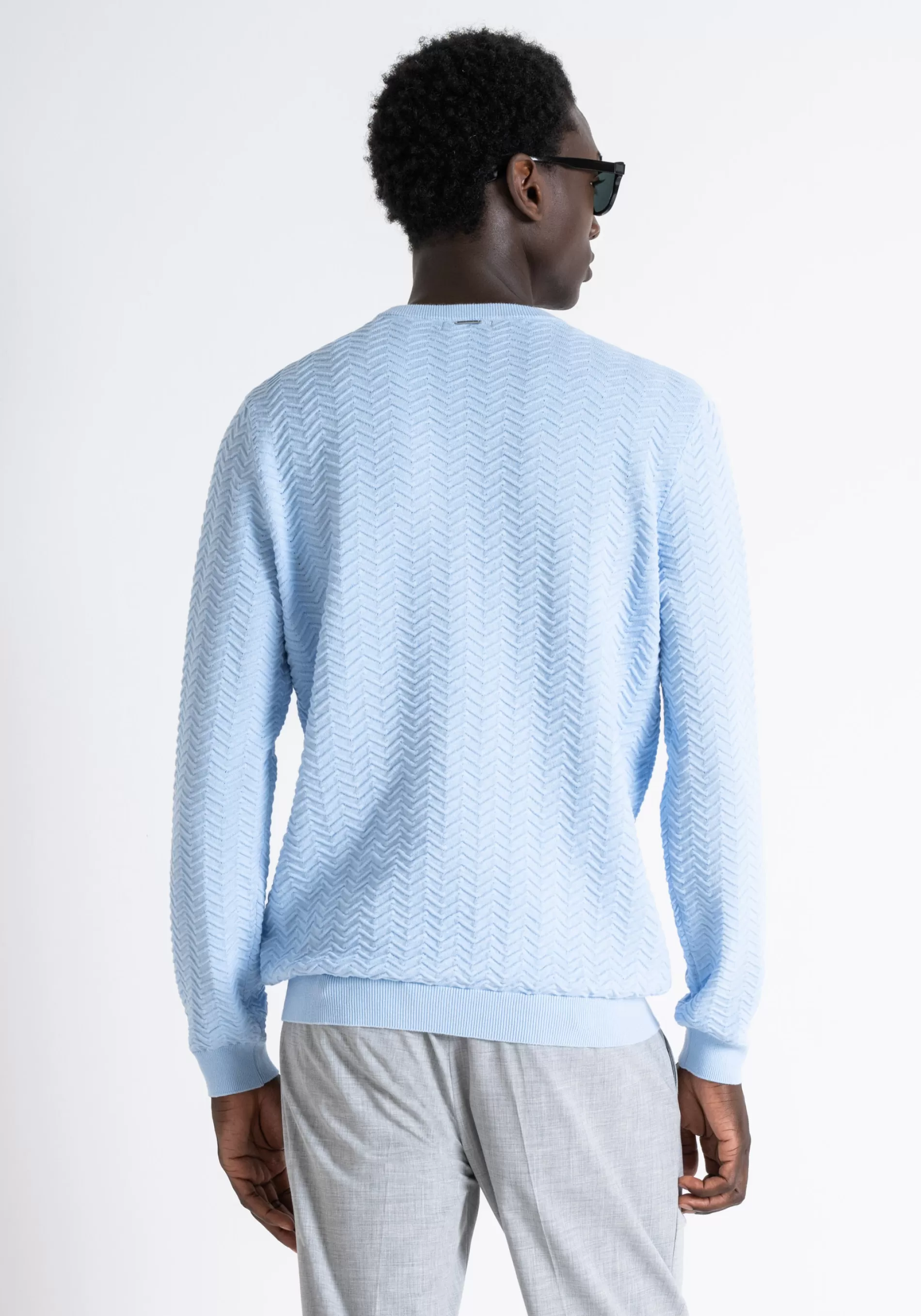 Discount REGULAR FIT SWEATER IN SOFT SOLID-COLOUR COTTON YARN WITH JACQUARD PATTERN Knitwear