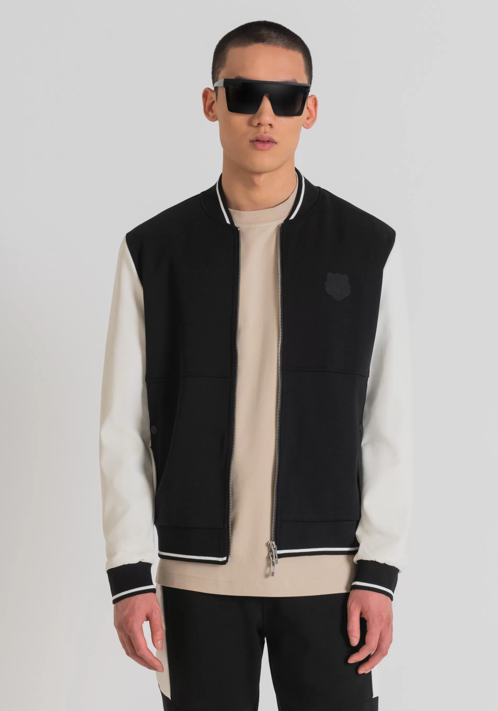 Online REGULAR FIT SWEATSHIRT IN COTTON BLEND AND FAUX LEATHER WITH RUBBERISED PRINT Sweatshirts