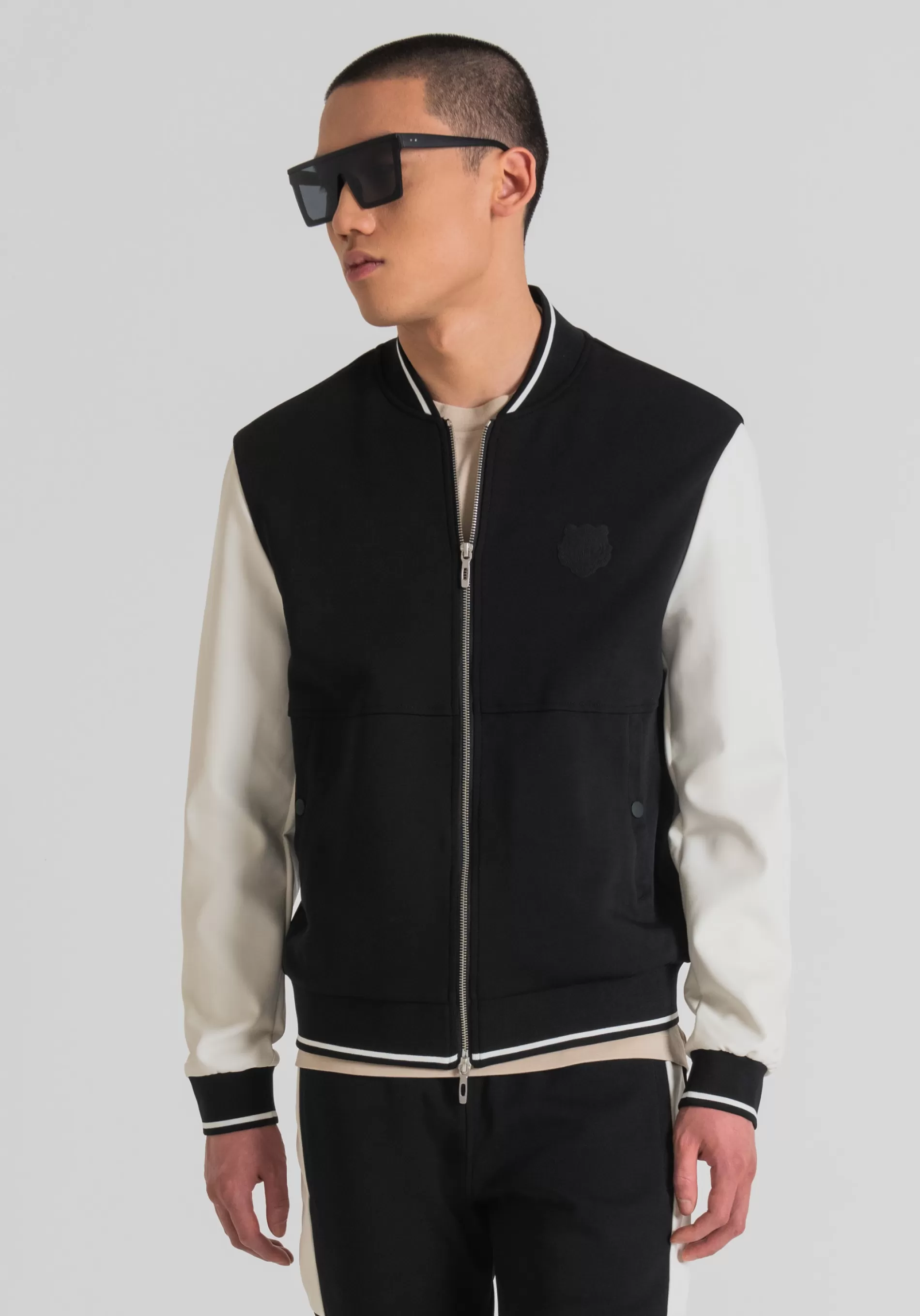 Online REGULAR FIT SWEATSHIRT IN COTTON BLEND AND FAUX LEATHER WITH RUBBERISED PRINT Sweatshirts