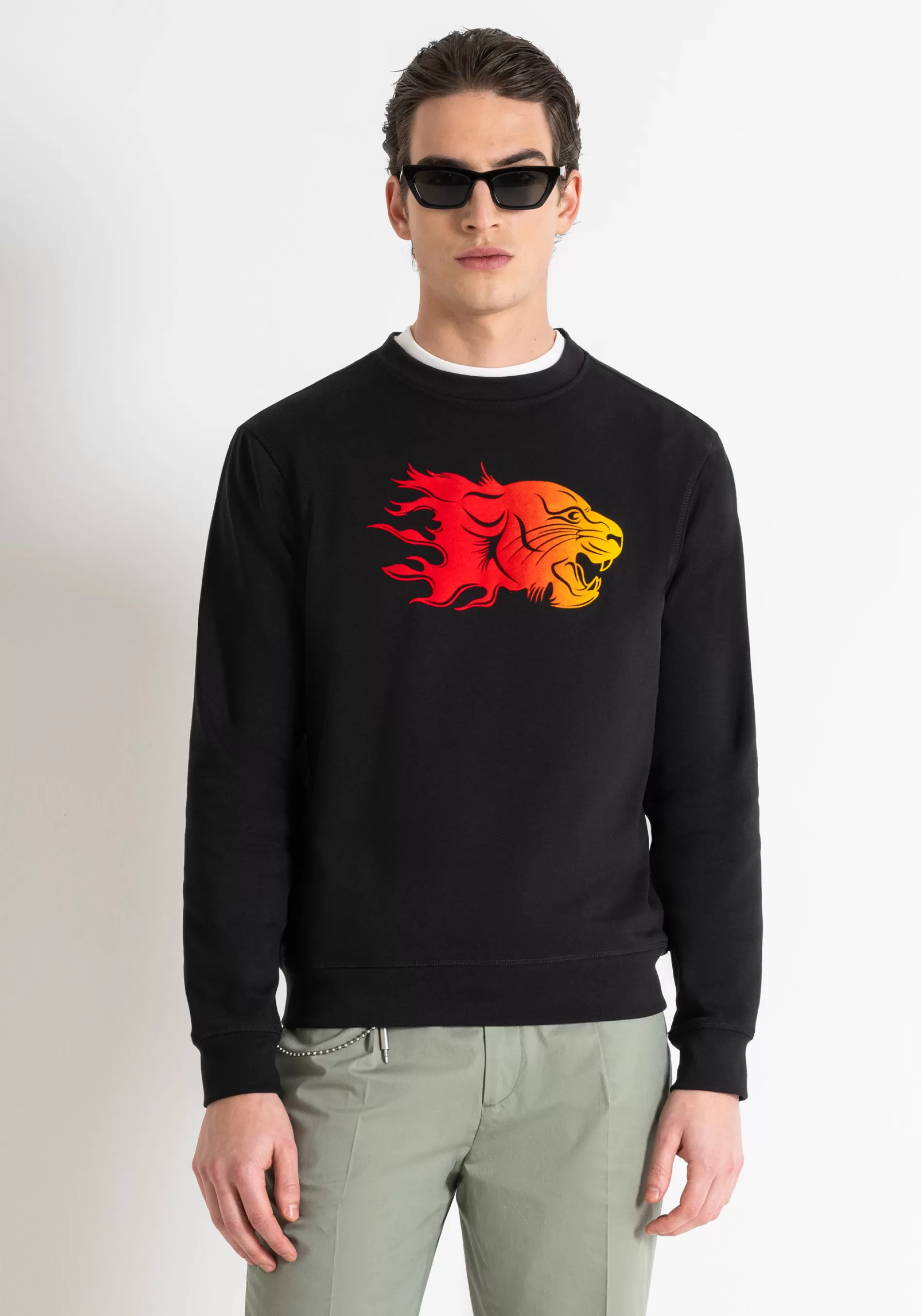 New REGULAR FIT SWEATSHIRT IN COTTON BLEND WITH SUSTAINABLE POLYESTER WITH FLOCK PRINT Sweatshirts