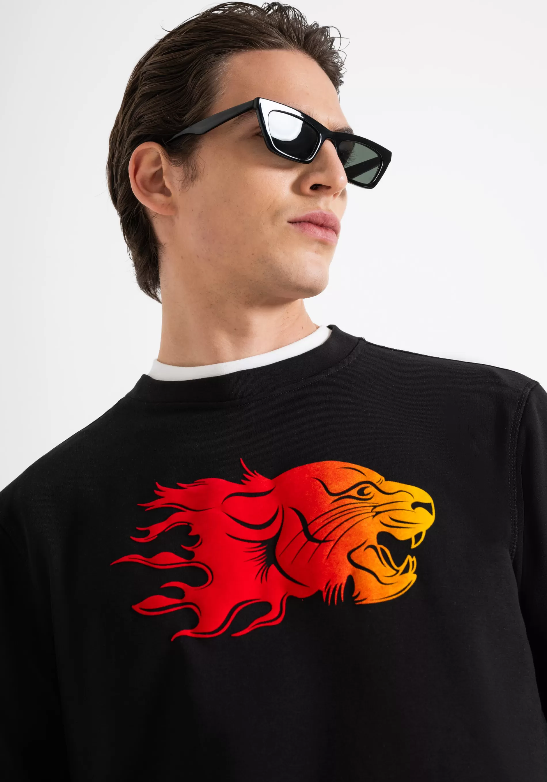 New REGULAR FIT SWEATSHIRT IN COTTON BLEND WITH SUSTAINABLE POLYESTER WITH FLOCK PRINT Sweatshirts