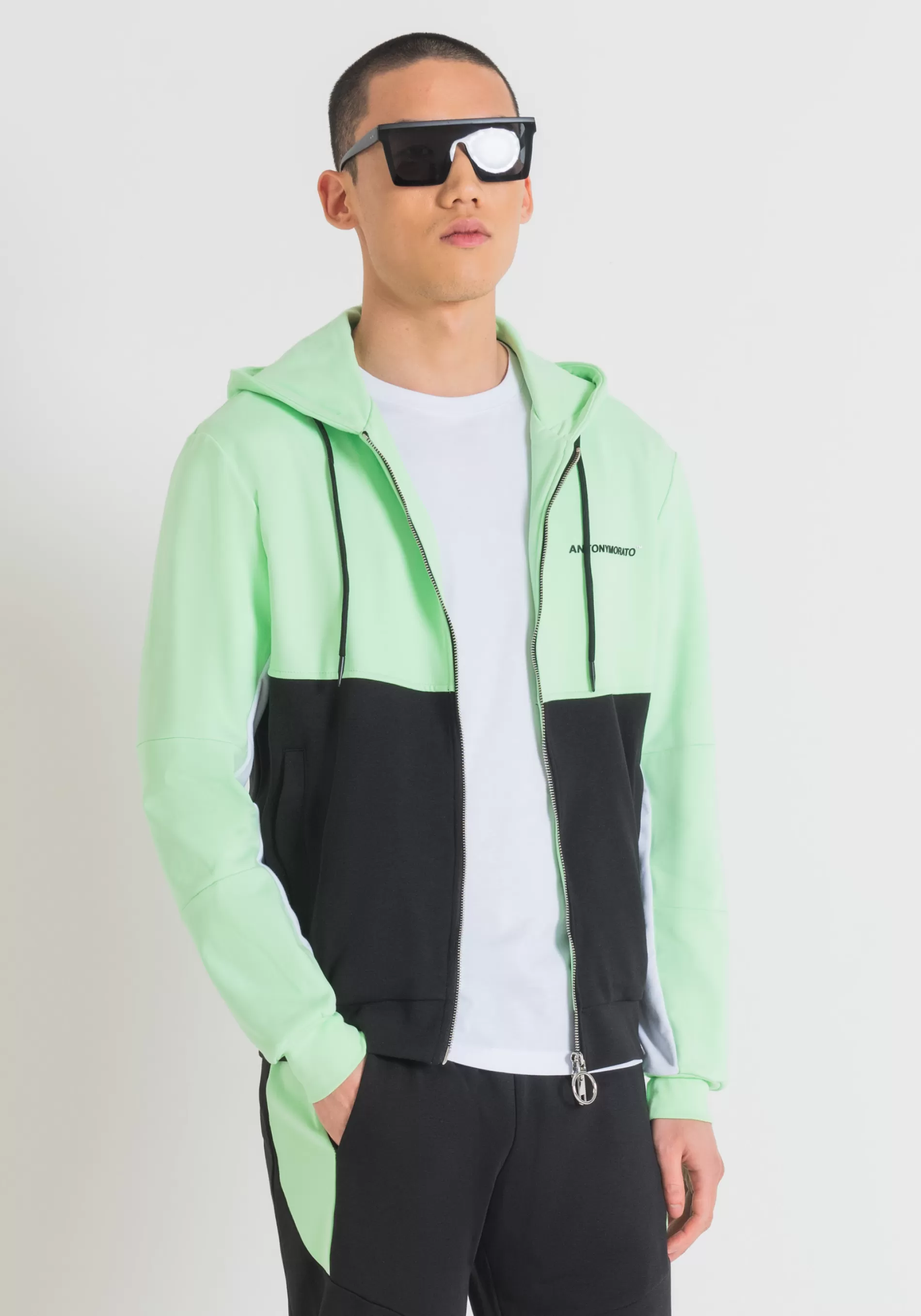 Shop REGULAR FIT SWEATSHIRT IN SUSTAINABLE POLYESTER AND COTTON FABRIC WITH PRINT AND HOOD Sweatshirts