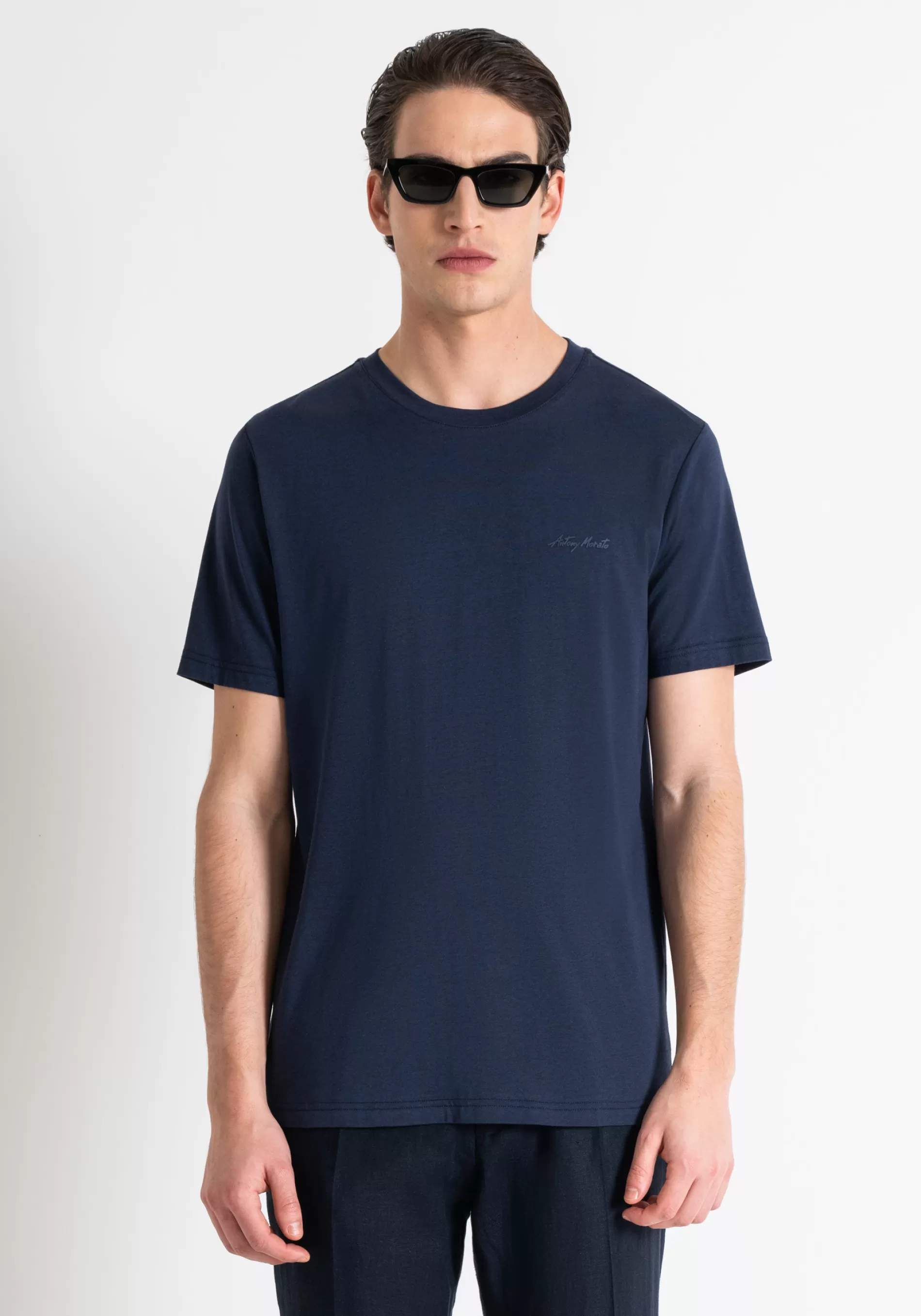 Discount REGULAR FIT T-SHIRT IN COTTON-VISCOSE BLEND WITH INJECTION MOLDED RUBBER LOGO PRINT T-shirts and Polo