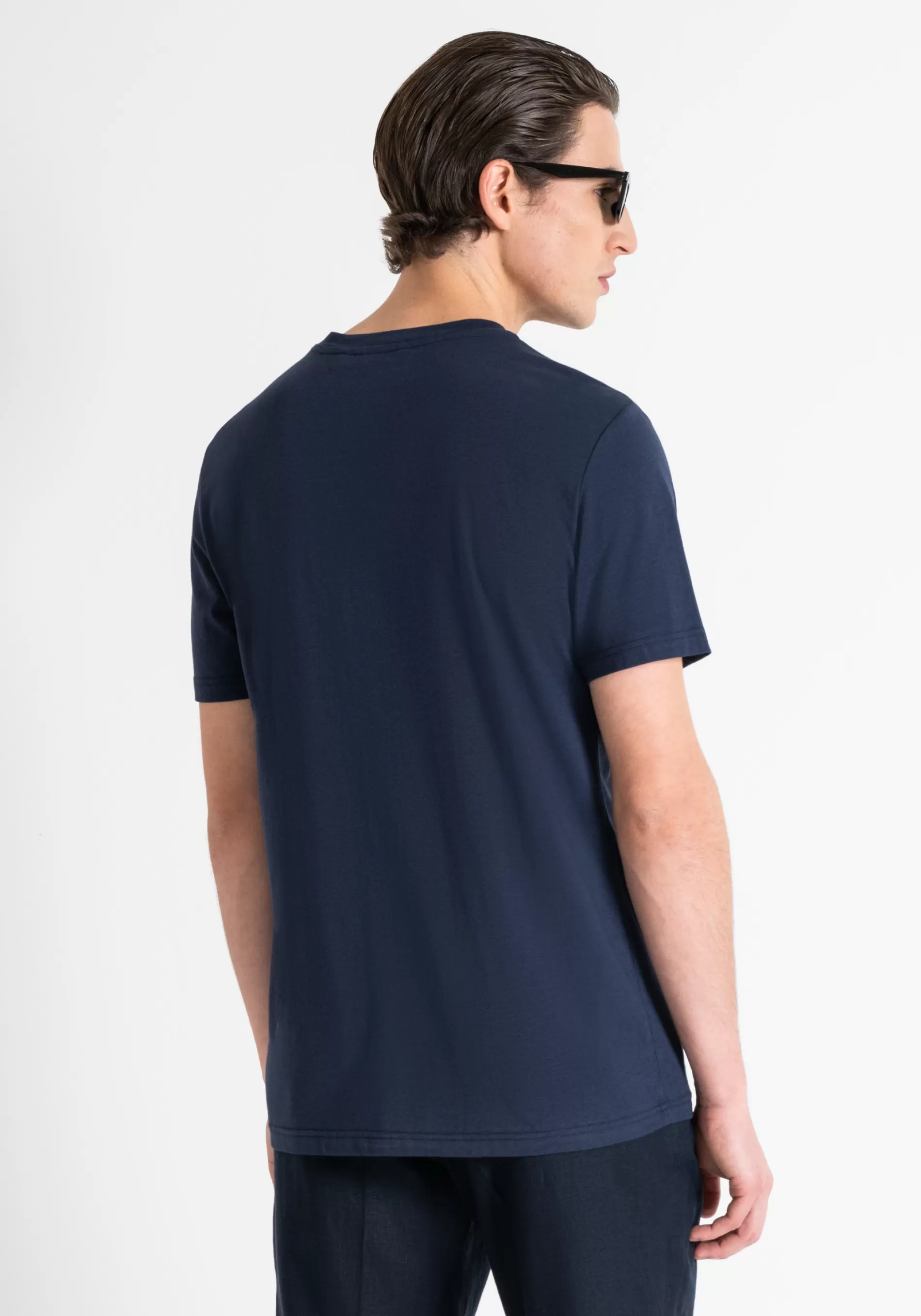 Discount REGULAR FIT T-SHIRT IN COTTON-VISCOSE BLEND WITH INJECTION MOLDED RUBBER LOGO PRINT T-shirts and Polo