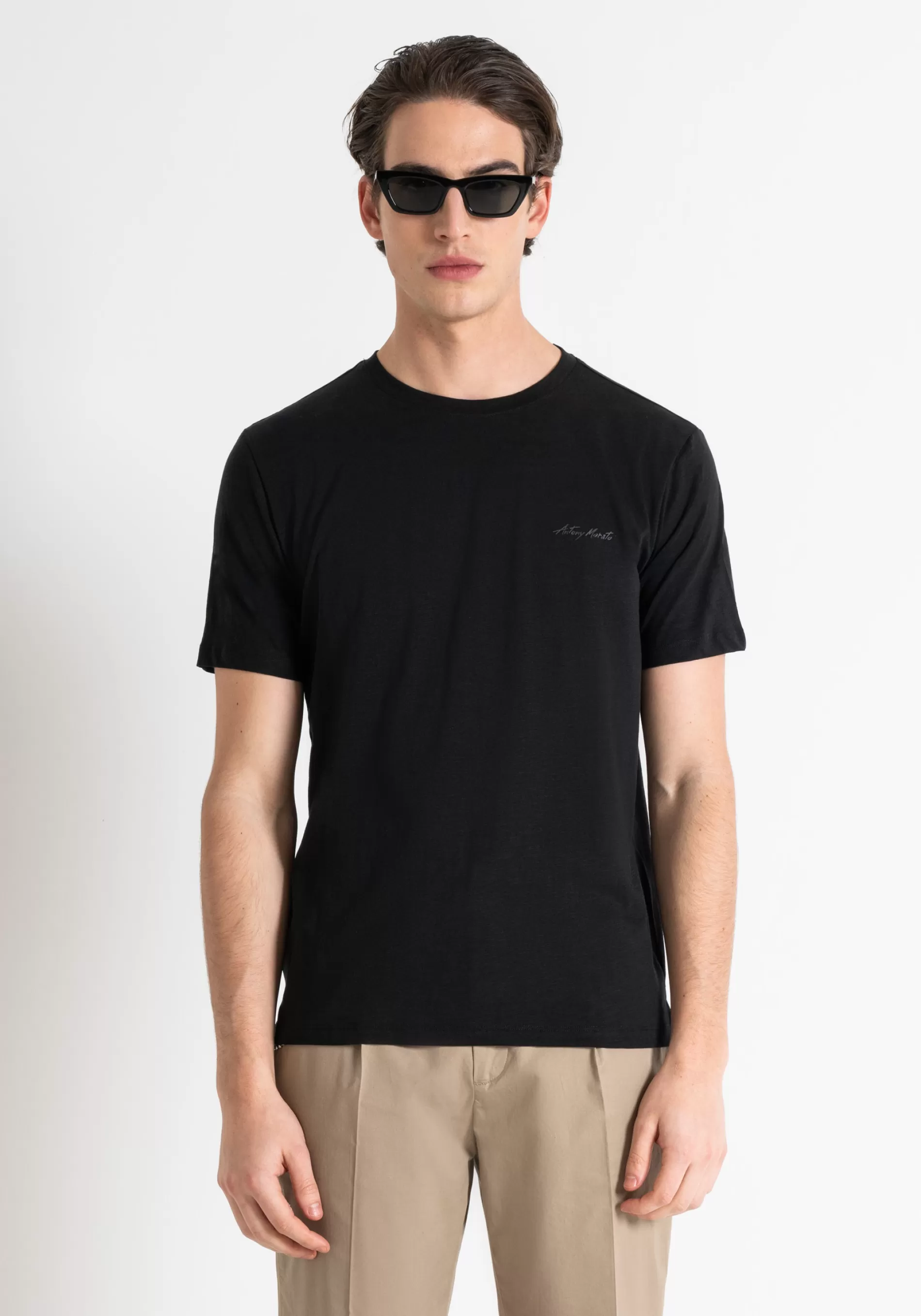 Cheap REGULAR FIT T-SHIRT IN FLAME EFFECT COTTON WITH INJECTION MOLDED RUBBER LOGO PRINT T-shirts and Polo