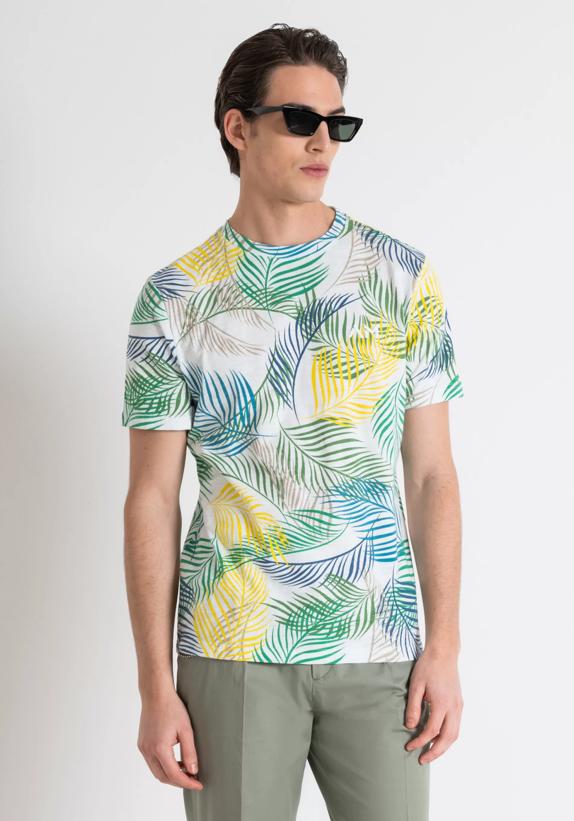 New REGULAR FIT T-SHIRT IN FLAMED COTTON PRINTED WITH EMBROIDERED LOGO T-shirts and Polo