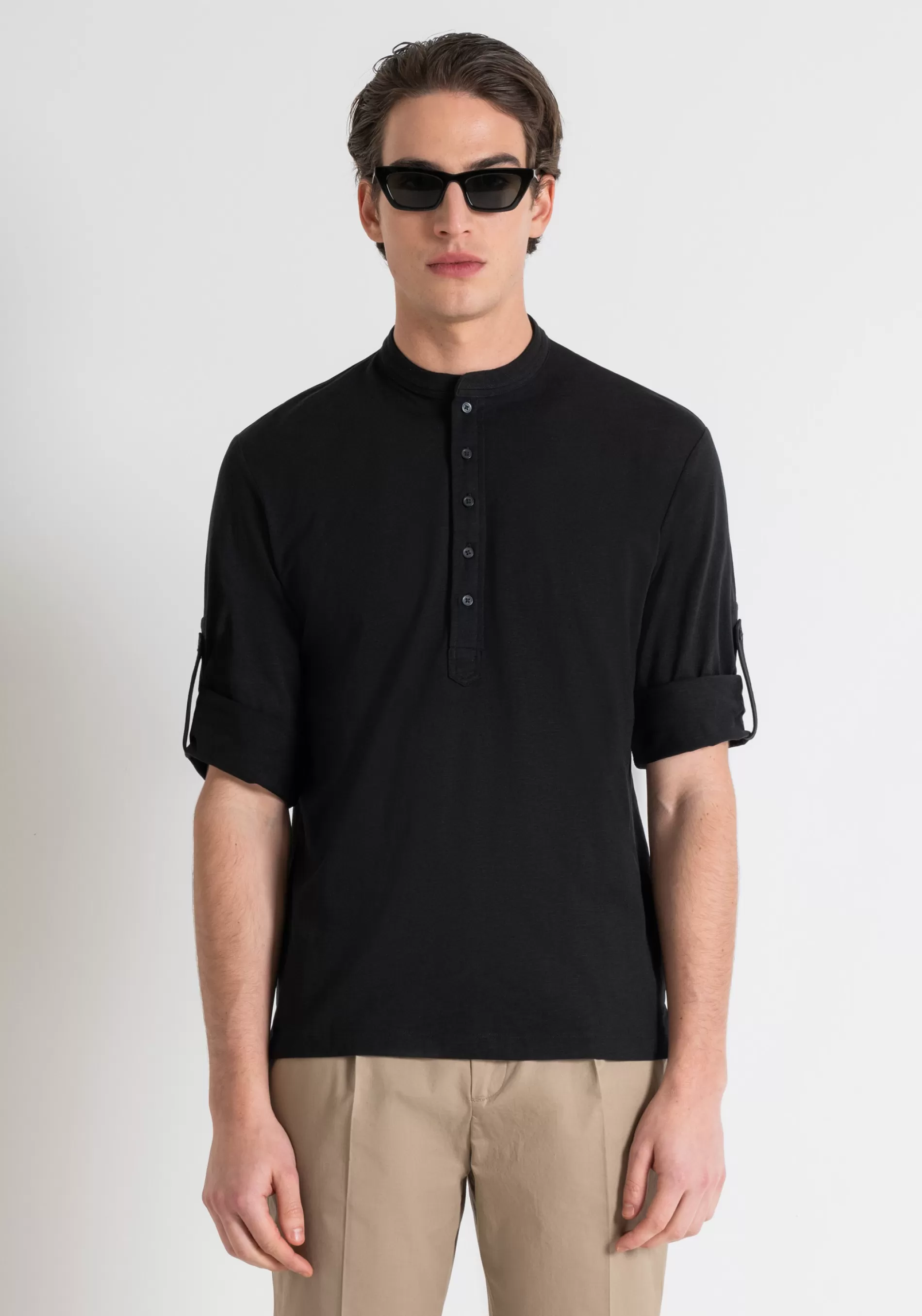 Clearance REGULAR FIT T-SHIRT IN FLAMED COTTON WITH LOGO PRINT INJECTION MOLDED T-shirts and Polo