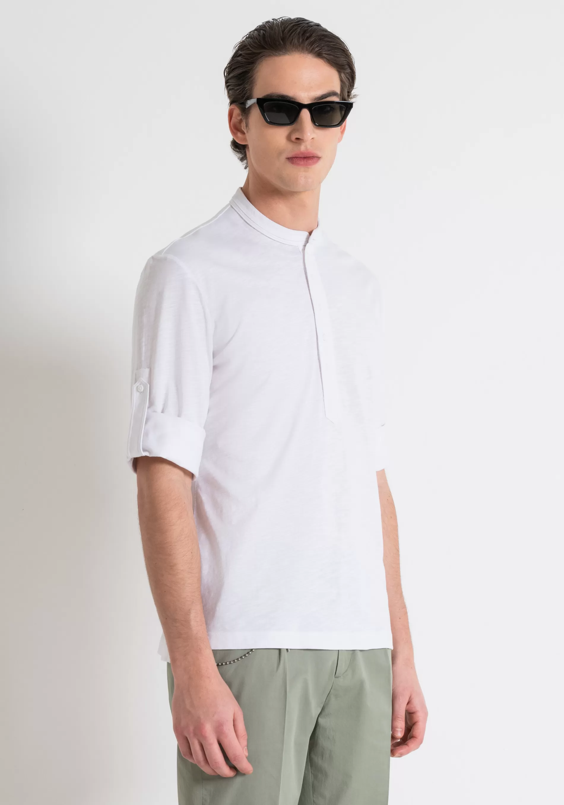 New REGULAR FIT T-SHIRT IN FLAMED COTTON WITH LOGO PRINT INJECTION MOLDED T-shirts and Polo