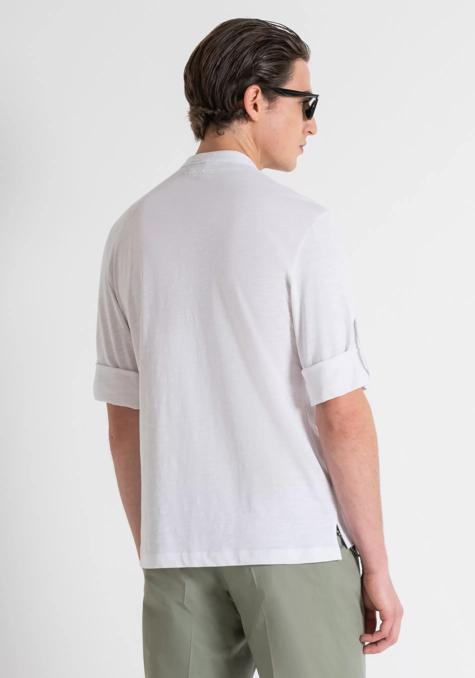 New REGULAR FIT T-SHIRT IN FLAMED COTTON WITH LOGO PRINT INJECTION MOLDED T-shirts and Polo