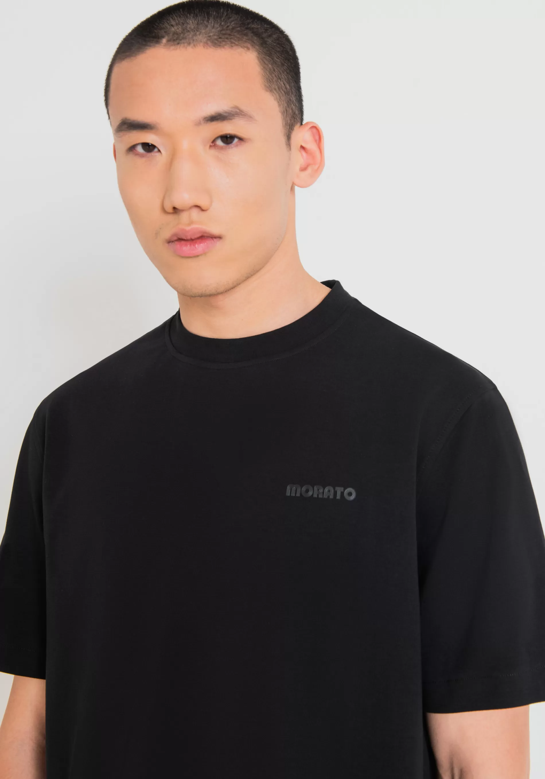Shop RELAXED FIT COTTON JERSEY T-SHIRT WITH EMBOSSED MATT LOGO PRINT T-shirts and Polo