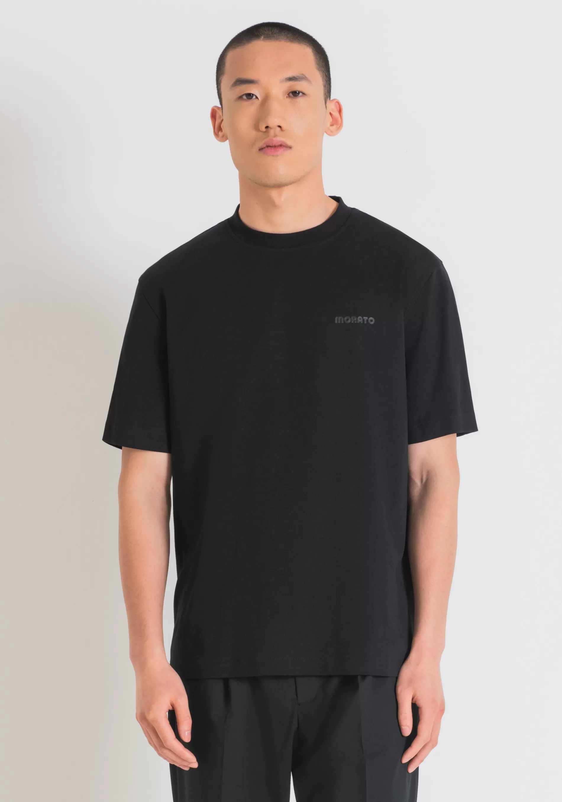 Shop RELAXED FIT COTTON JERSEY T-SHIRT WITH EMBOSSED MATT LOGO PRINT T-shirts and Polo