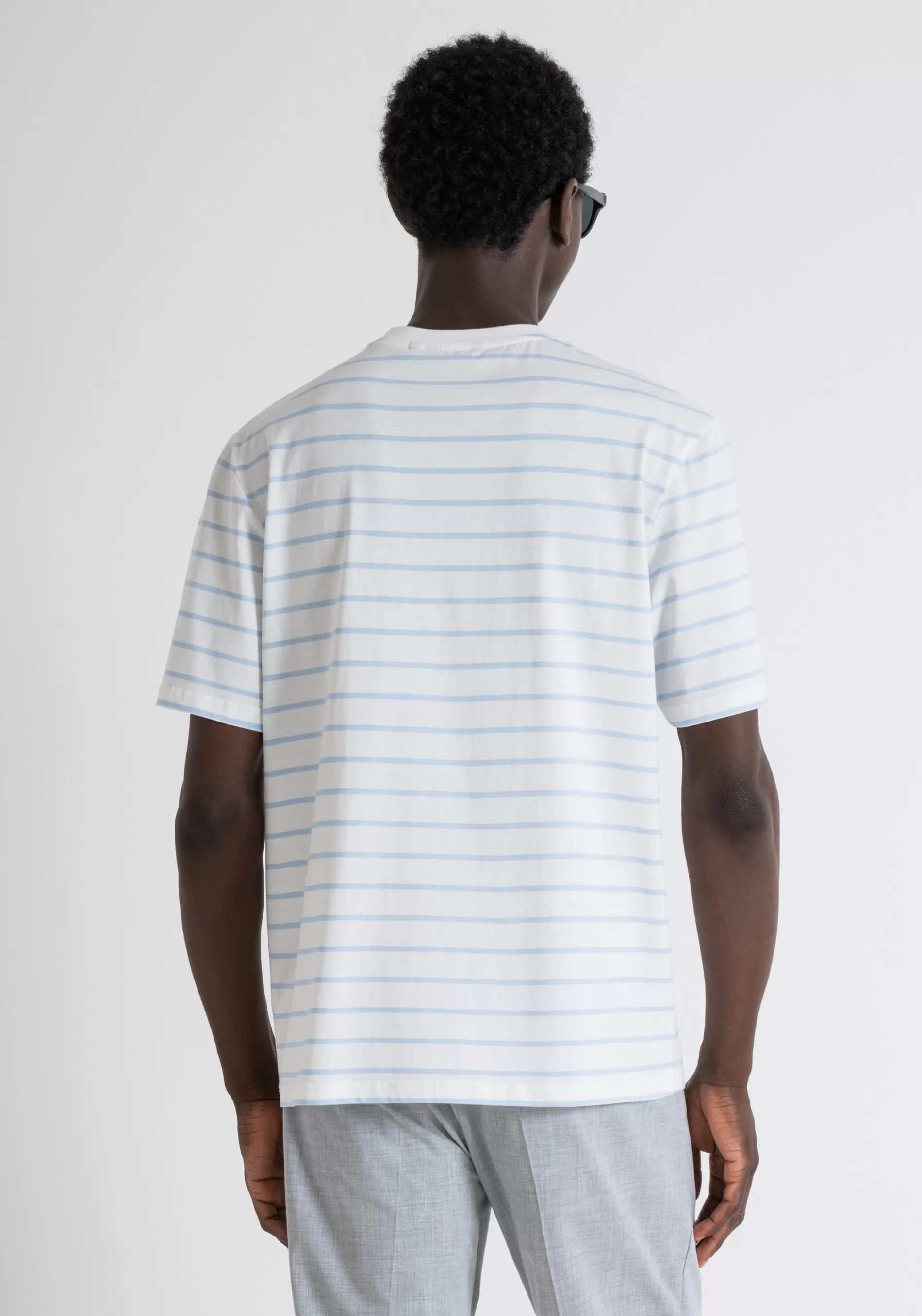 Outlet RELAXED FIT COTTON T-SHIRT WITH STRIPE PATTERN AND EMBROIDERED LOGO T-shirts and Polo