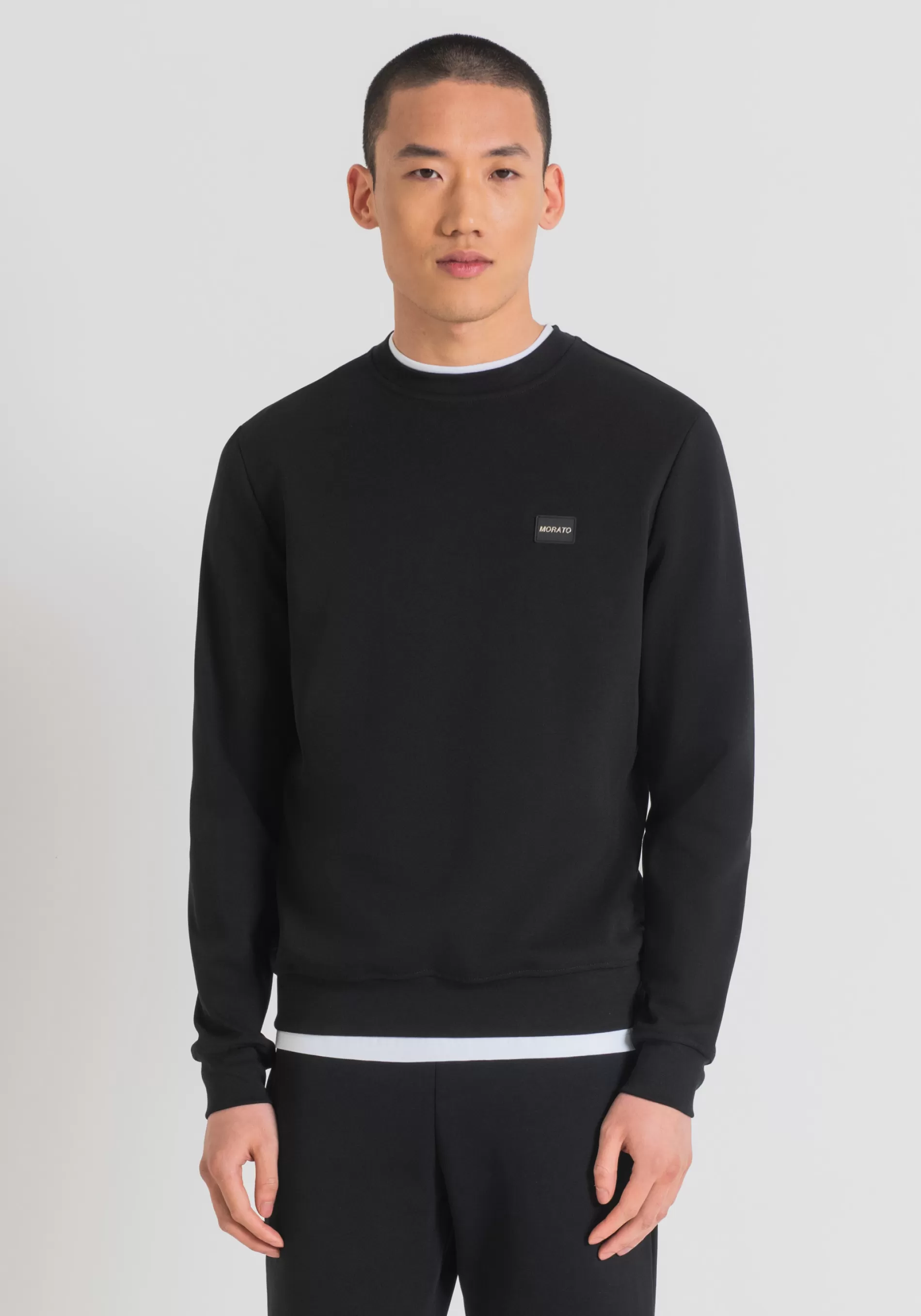 Hot SLIM FIT CREW-NECK SWEATSHIRT IN COTTON BLEND FABRIC WITH LOGO PLAQUE Sweatshirts
