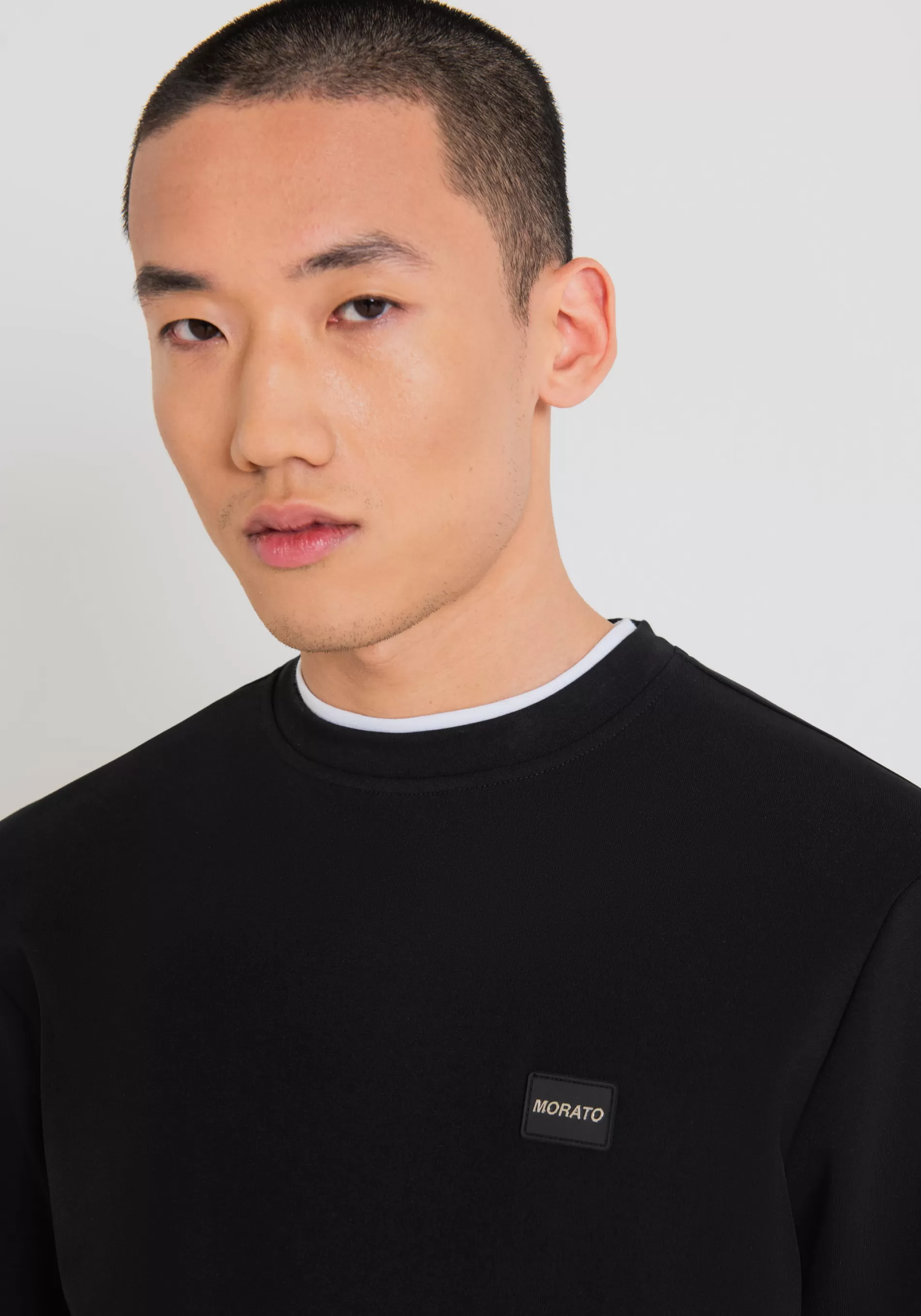 Hot SLIM FIT CREW-NECK SWEATSHIRT IN COTTON BLEND FABRIC WITH LOGO PLAQUE Sweatshirts