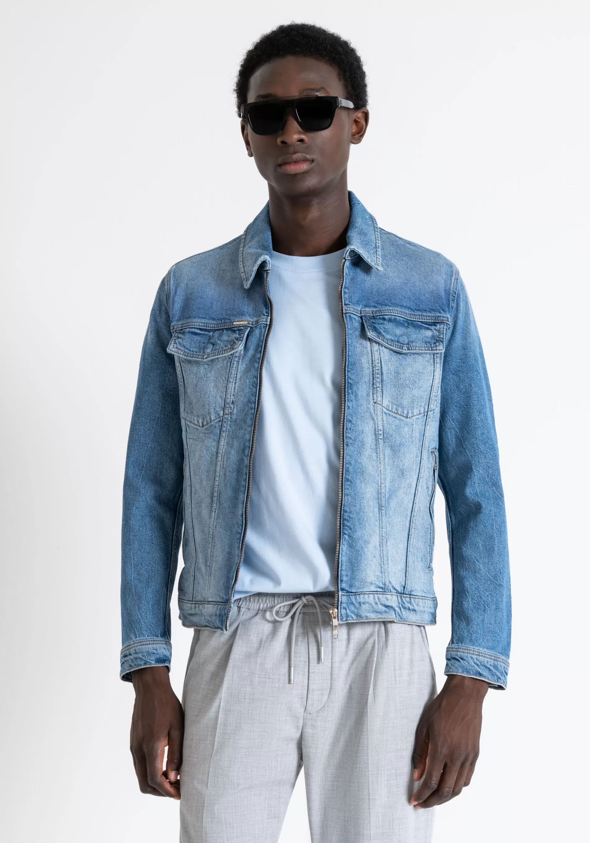 Cheap SLIM FIT DENIM COAT IN BLUE COMFORT DENIM Field Jackets and Coats