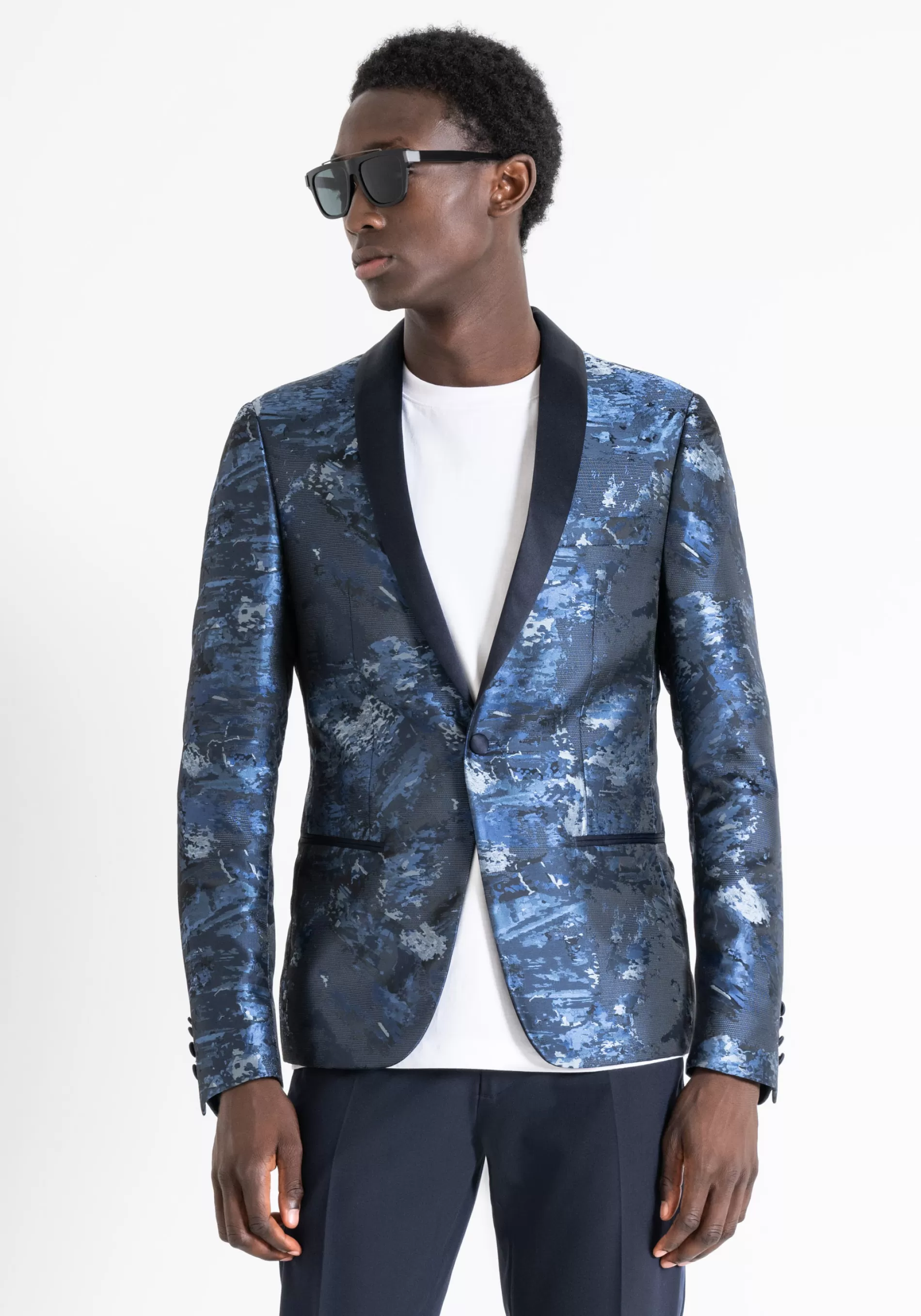 Store SLIM FIT ROXANNE JACKET IN JACQUARD FABRIC WITH CONTRAST IN SATIN Jackets and Gilet