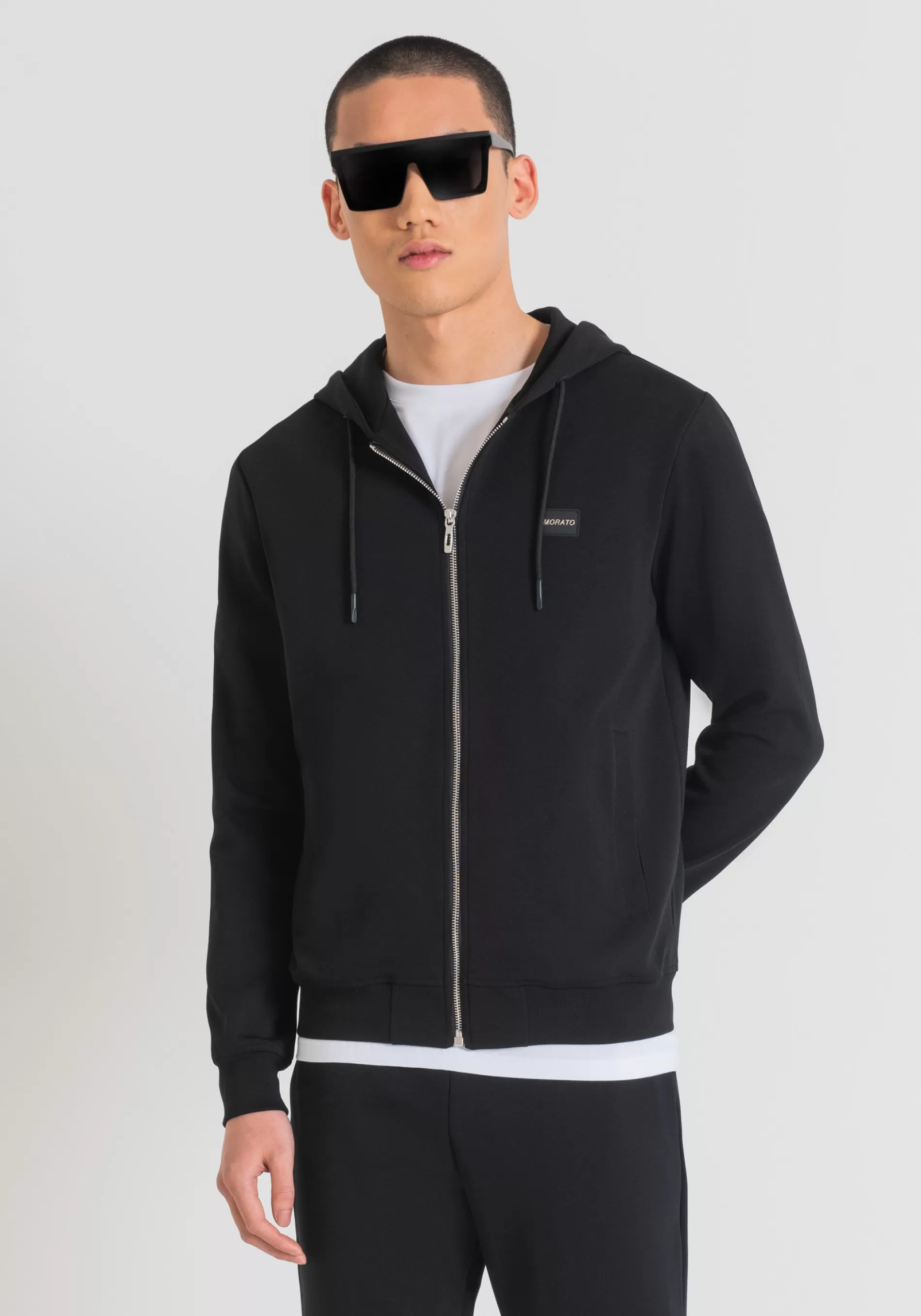 Best Sale SLIM FIT SWEATSHIRT IN COTTON BLEND FABRIC WITH METAL LOGO PLAQUE WITH RUBBER BASE Sweatshirts