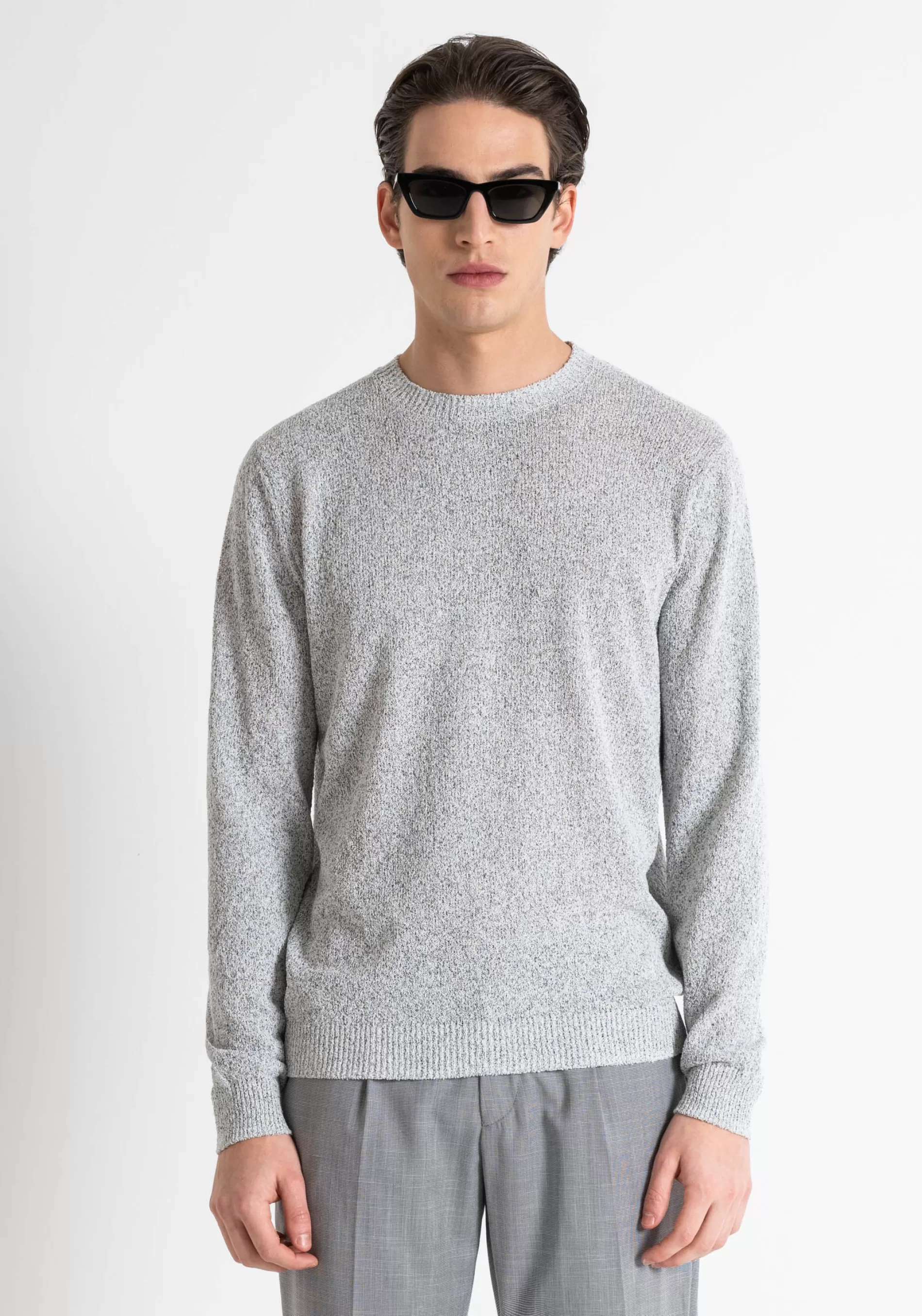 New SLIM FIT SWEATSHIRT IN SUPER SOFT TECNO YARN WITH LOGO PLAQUE Knitwear
