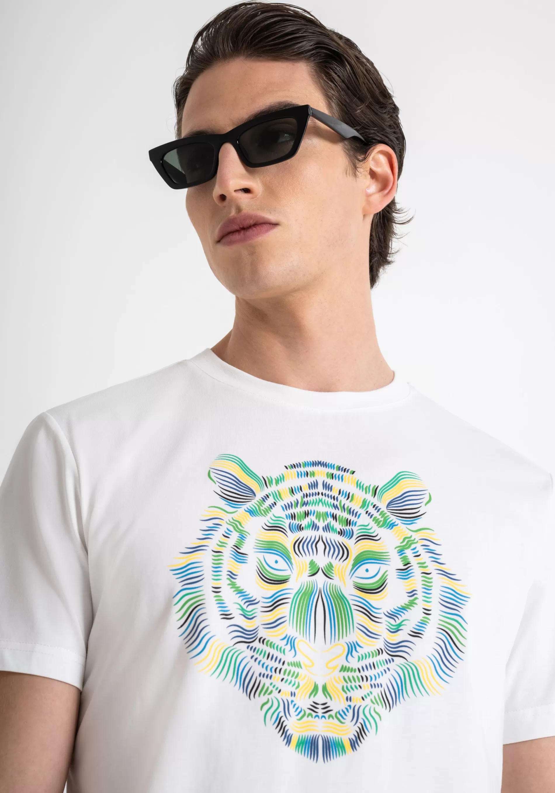 Clearance SLIM FIT T-SHIRT IN COTTON JERSEY WITH SPONGE-EFFECT TIGER PRINT T-shirts and Polo